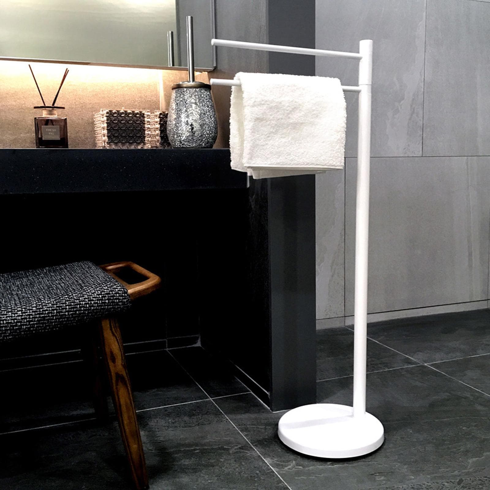 Piantana con 2 bracci portasciugamani in alluminio, inox e resine bianco GEDY