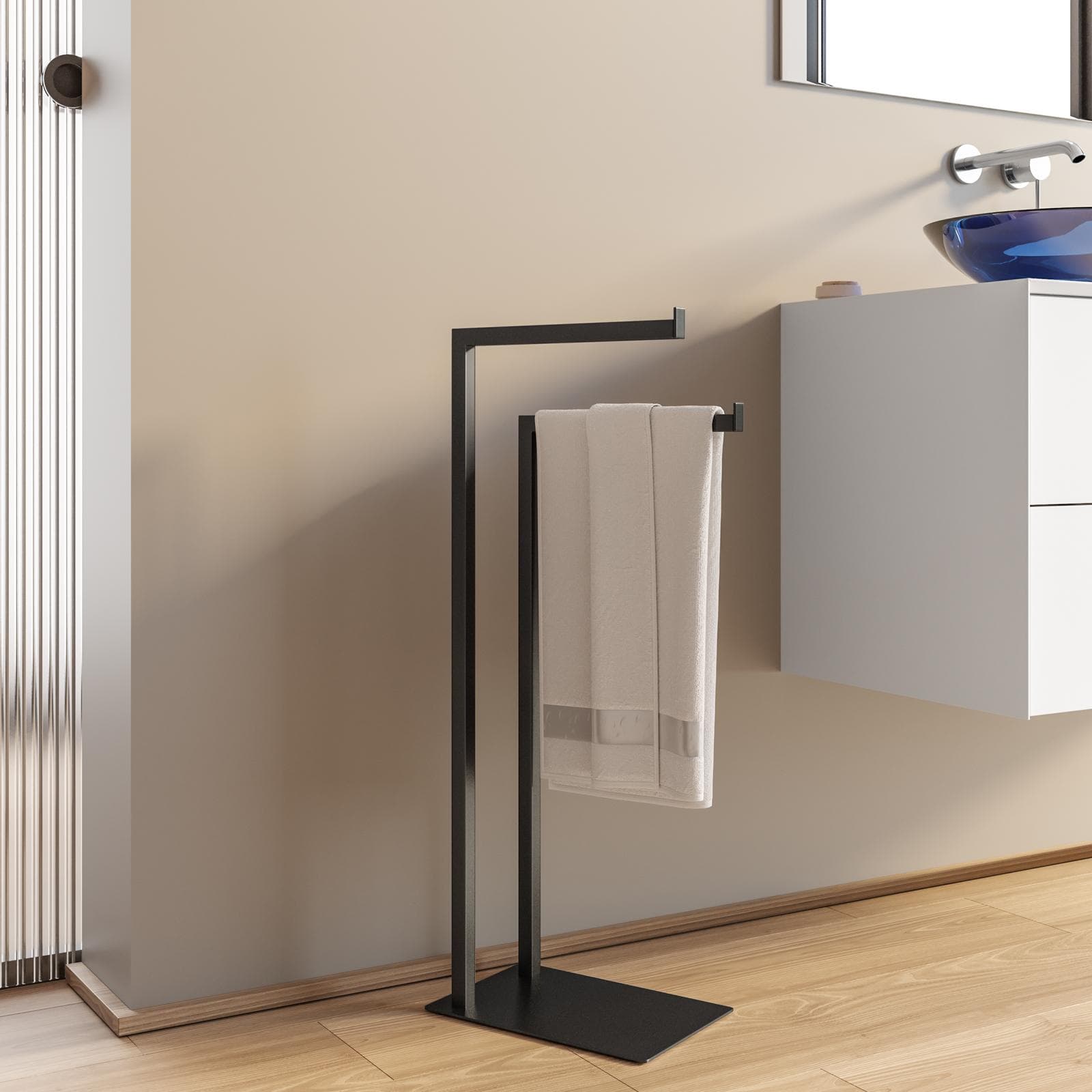 Piantana portasciugamani in acciaio inox nero opaco con 2 bracci - Clover