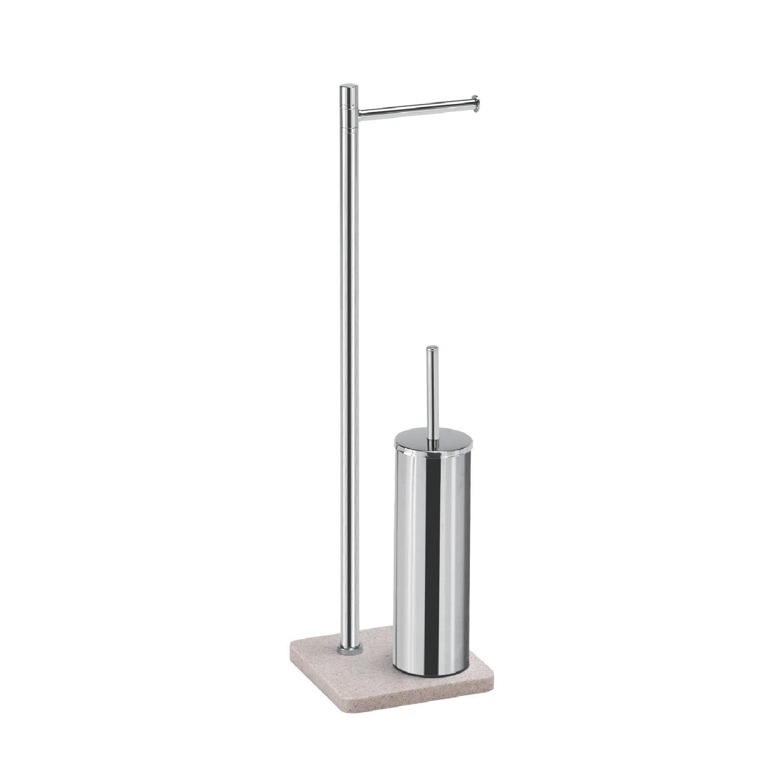 Piantana portarotolo e portascopino Gedy in acciaio cromato con base beige - Artù