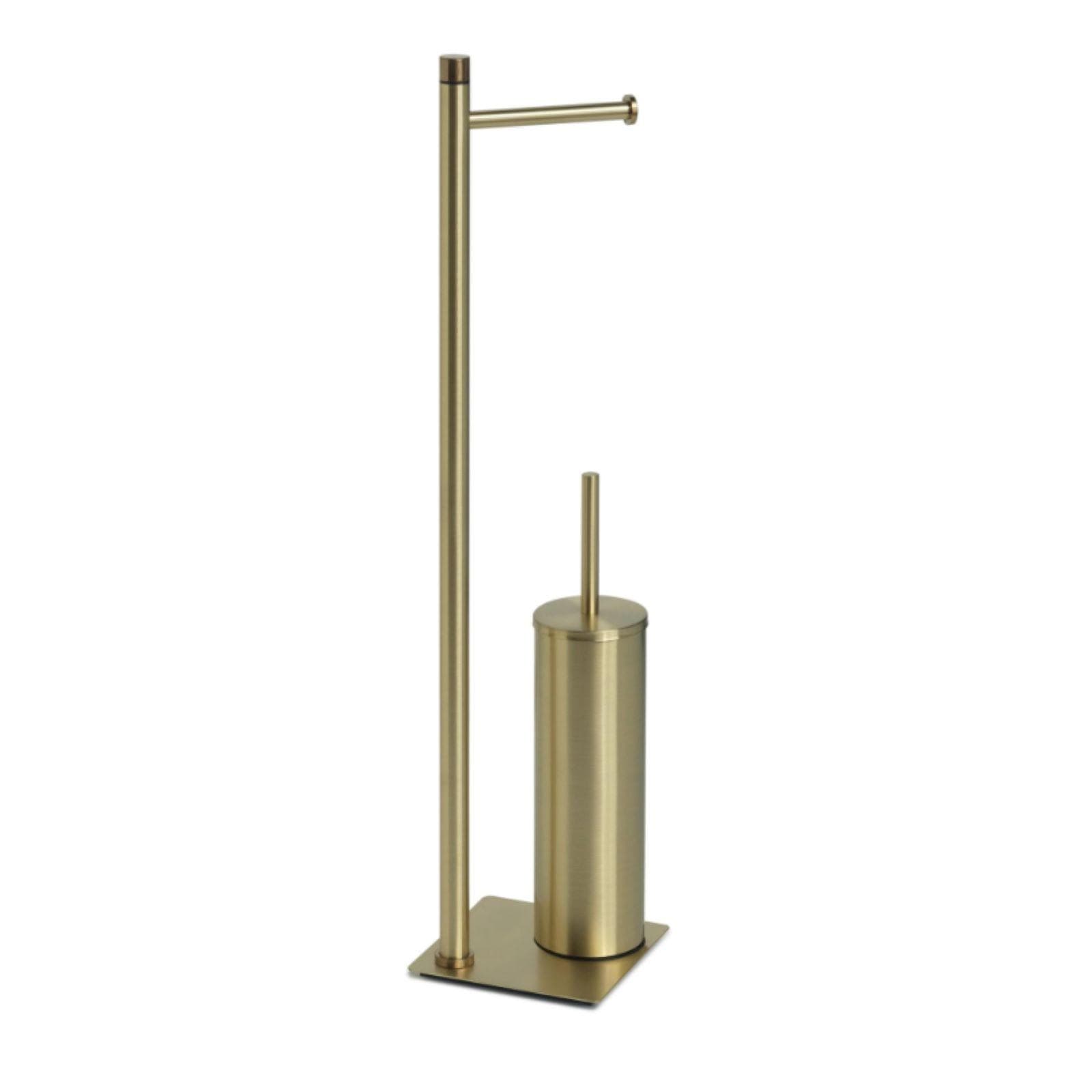 Piantana portarotolo e portascopino in acciaio inox oro spazzolato - Trilly di Gedy