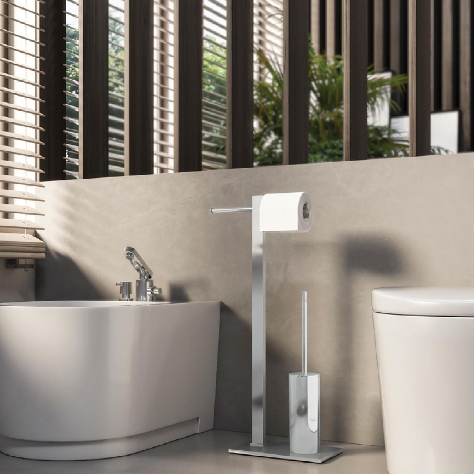 Piantana portarotolo e portascopino in acciaio inox - Tobia di Gedy