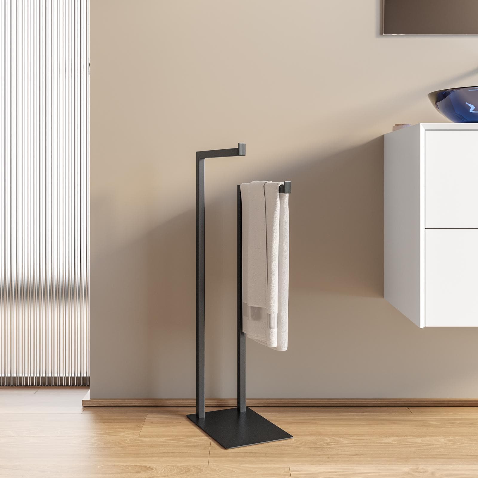 Piantana portasciugamani in acciaio inox nero satinato con 2 bracci - Clover