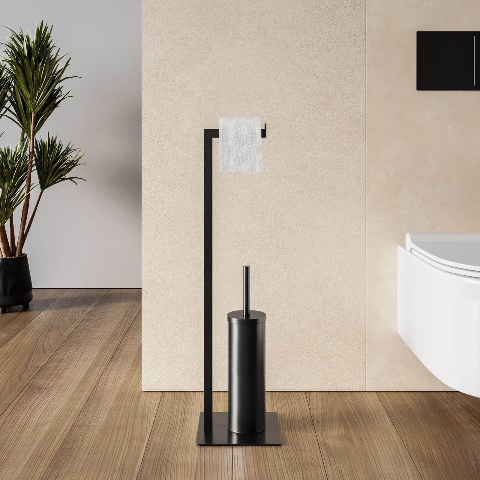 Piantana portarotolo e portascopino in acciaio inox nero opaco - Clover