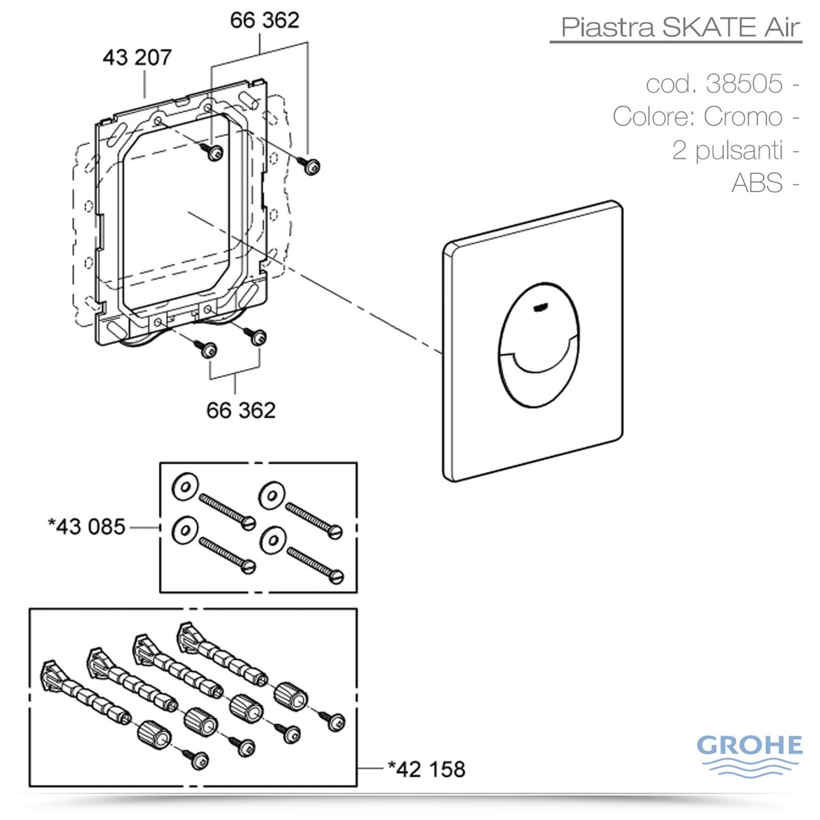 Piastra cromata Air skate per cassette da incasso Grohe