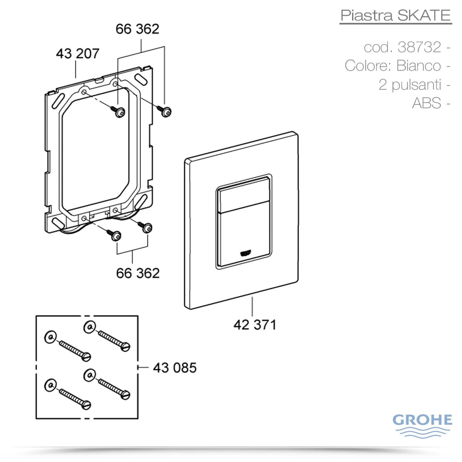 Piastra di azionamento Grohe skate cosmopolitan bianco due pulsanti