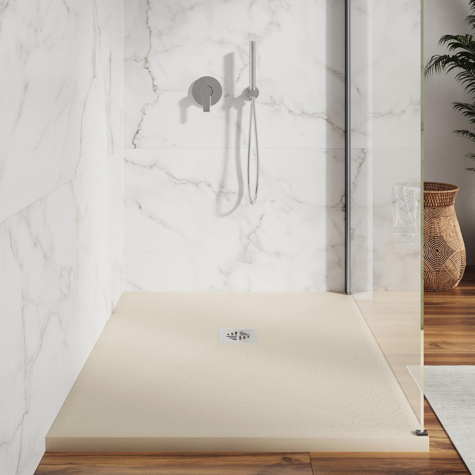 Piatto doccia 100 X 110 cm effetto pietra riducibile sabbia - Nalos