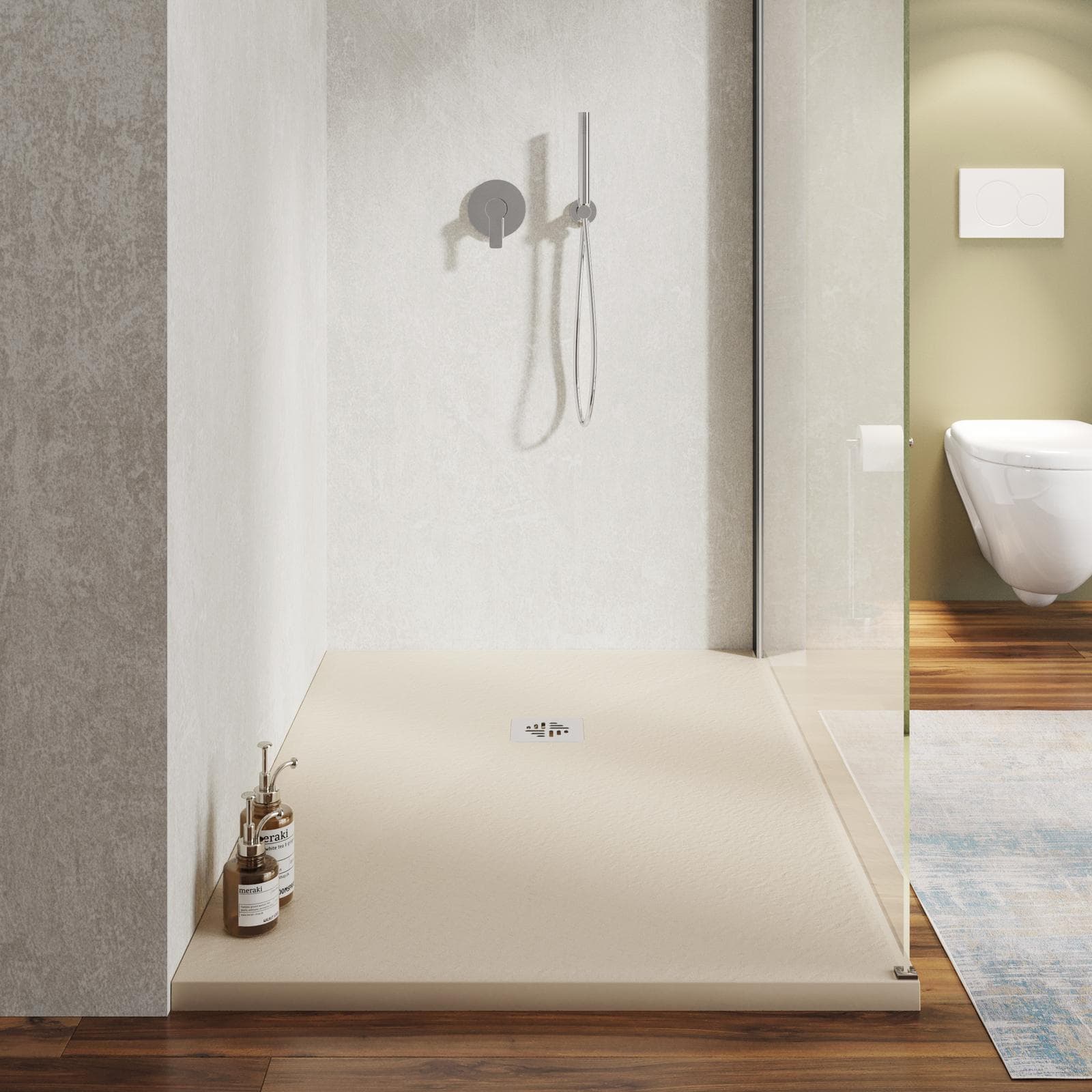 Piatto doccia 100 X 140 cm effetto pietra riducibile sabbia - Nalos