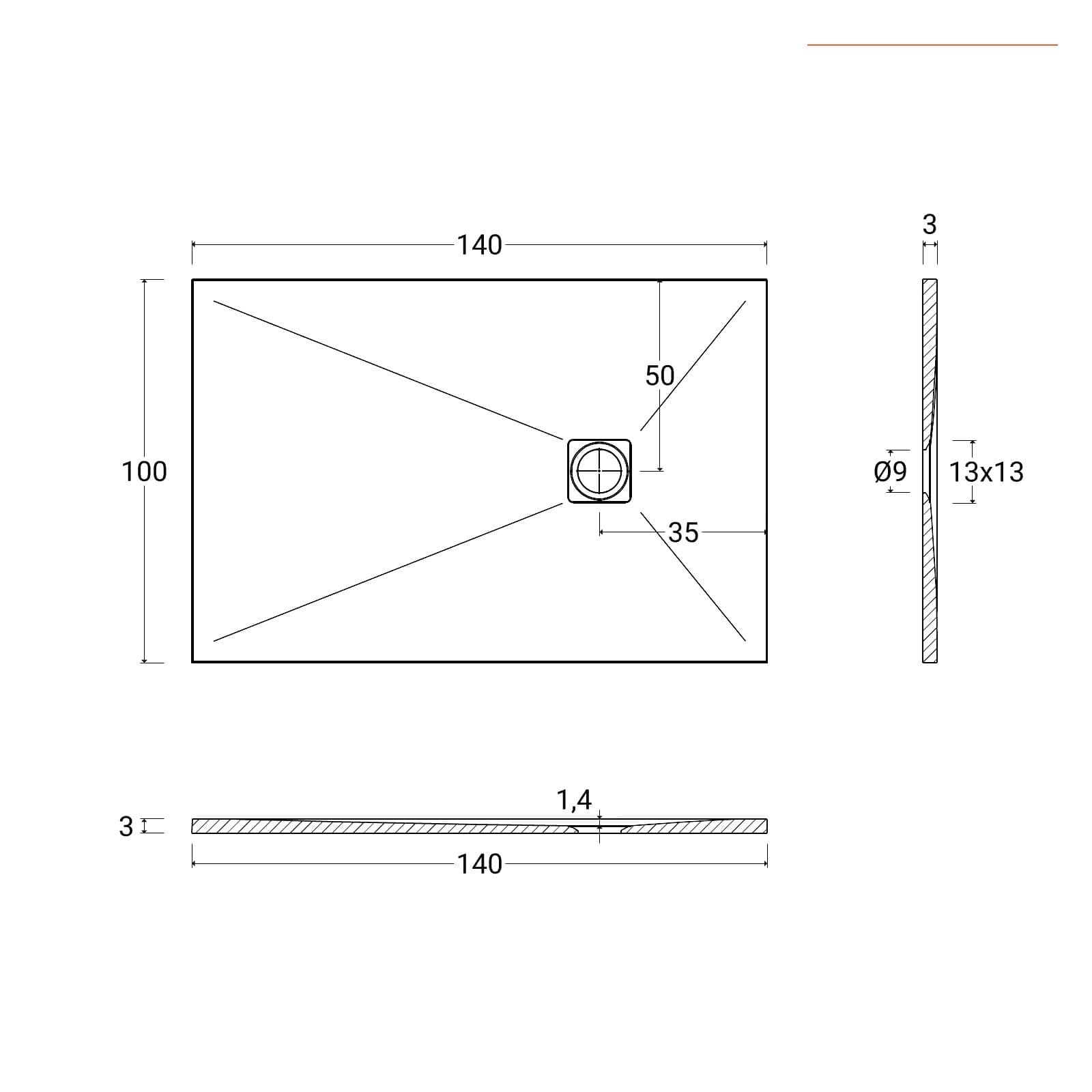 Piatto doccia 100 X 140 cm effetto pietra riducibile sabbia - Nalos