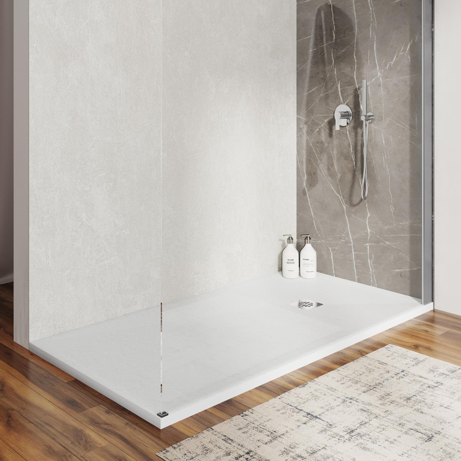 Piatto doccia 100 X 170 cm effetto pietra riducibile bianco - Nalos