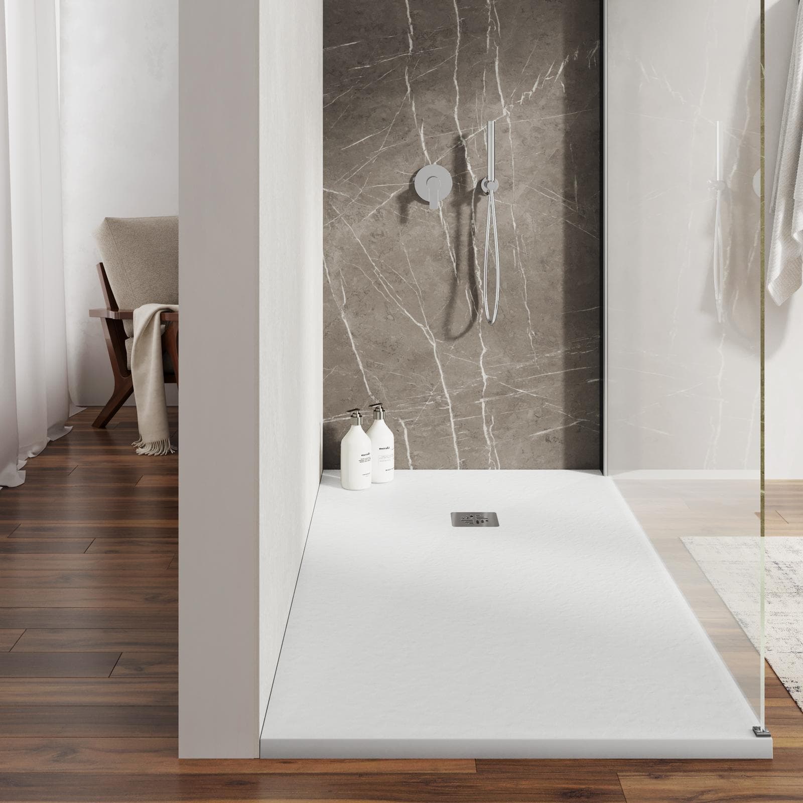Piatto doccia 100 X 170 cm effetto pietra riducibile bianco - Nalos