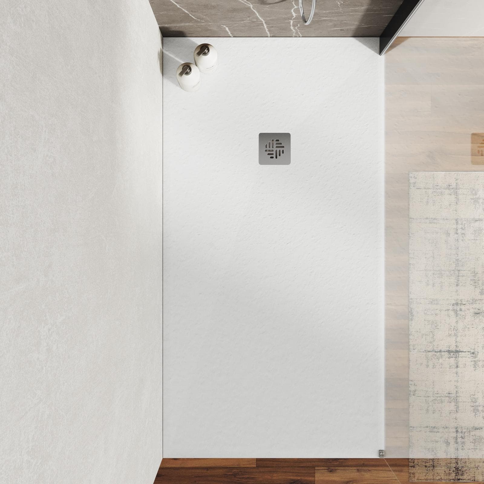 Piatto doccia 100 X 170 cm effetto pietra riducibile bianco - Nalos