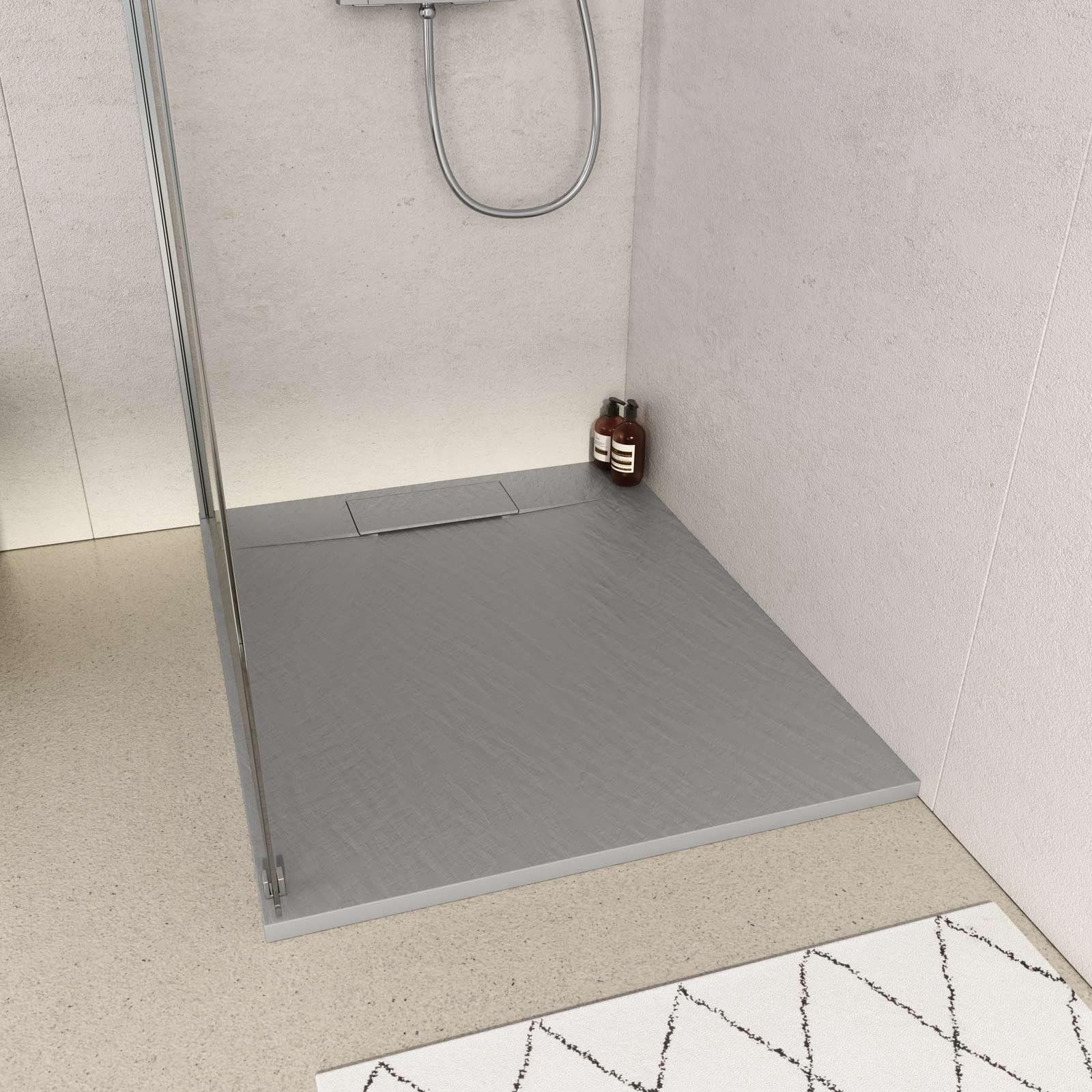 Piatto doccia 100x70 in resina effetto pietra ardesia grigio - Kalf