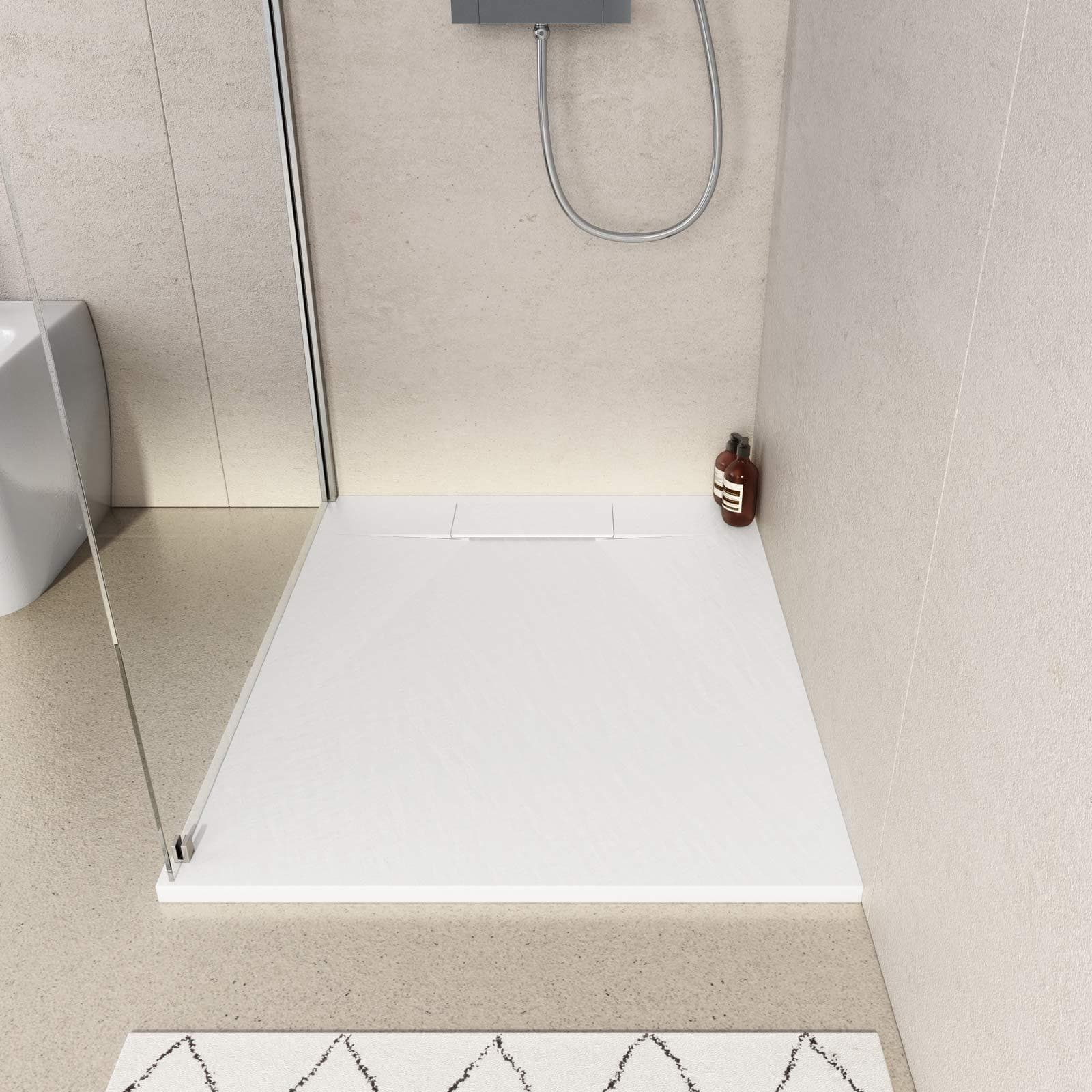 Piatto doccia 100x80 in resina effetto pietra ardesia bianco - Kalf