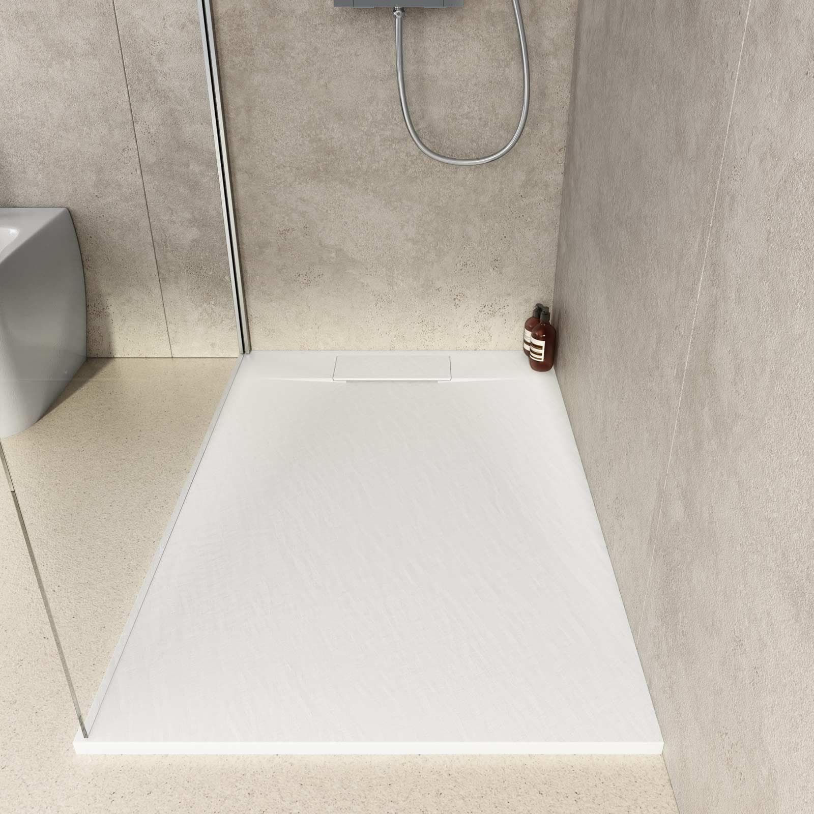 Piatto doccia 120x70 in resina effetto pietra ardesia bianco - Kalf
