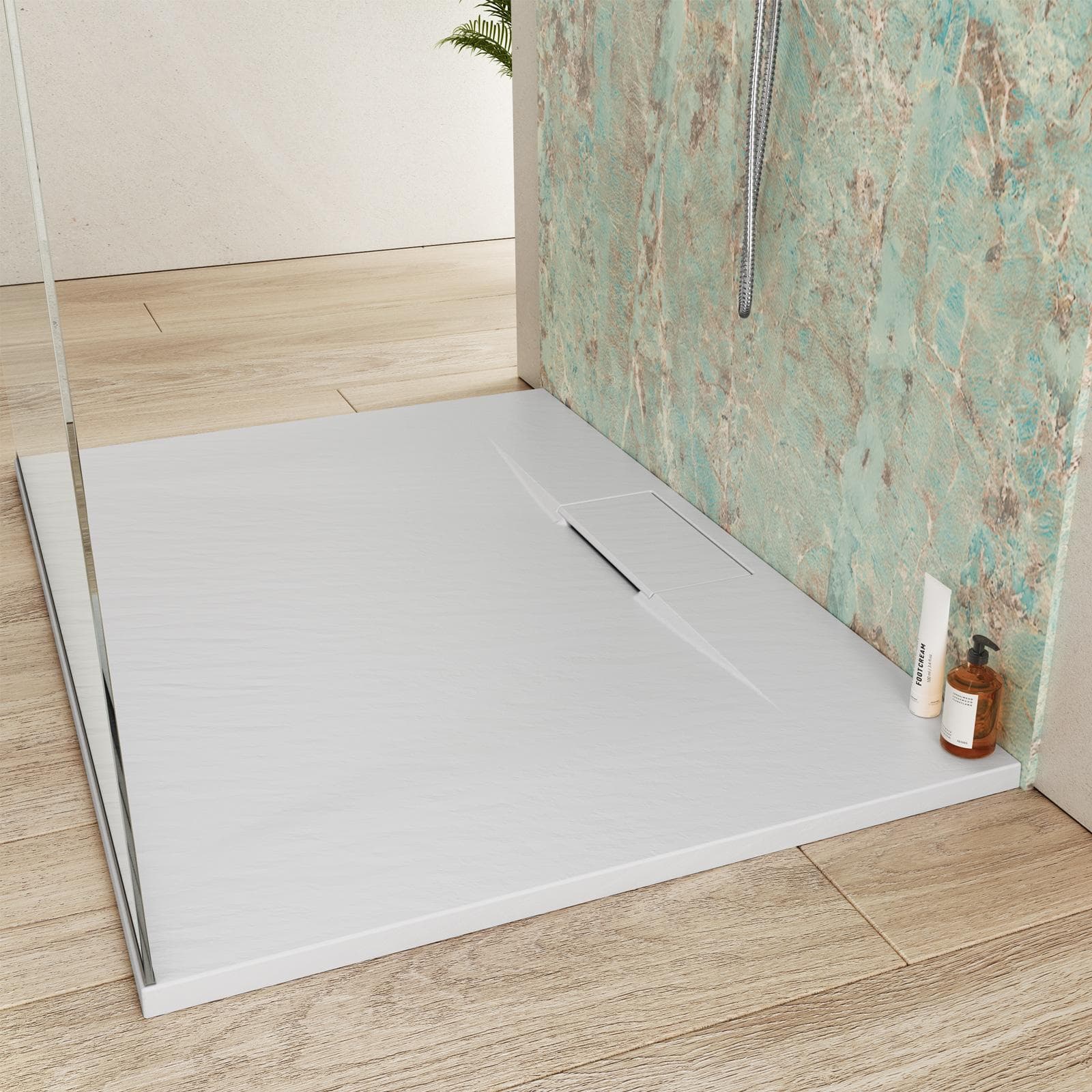 Piatto doccia 120x80 cm in resina effetto pietra ardesia bianco - Kalf Plus
