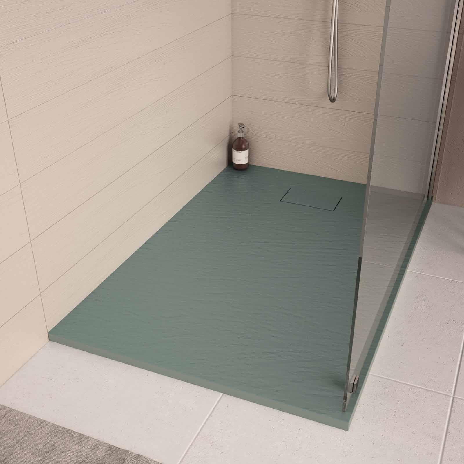 Piatto doccia 120x80 cm ultraslim riducibile verde effetto pietra - Rok