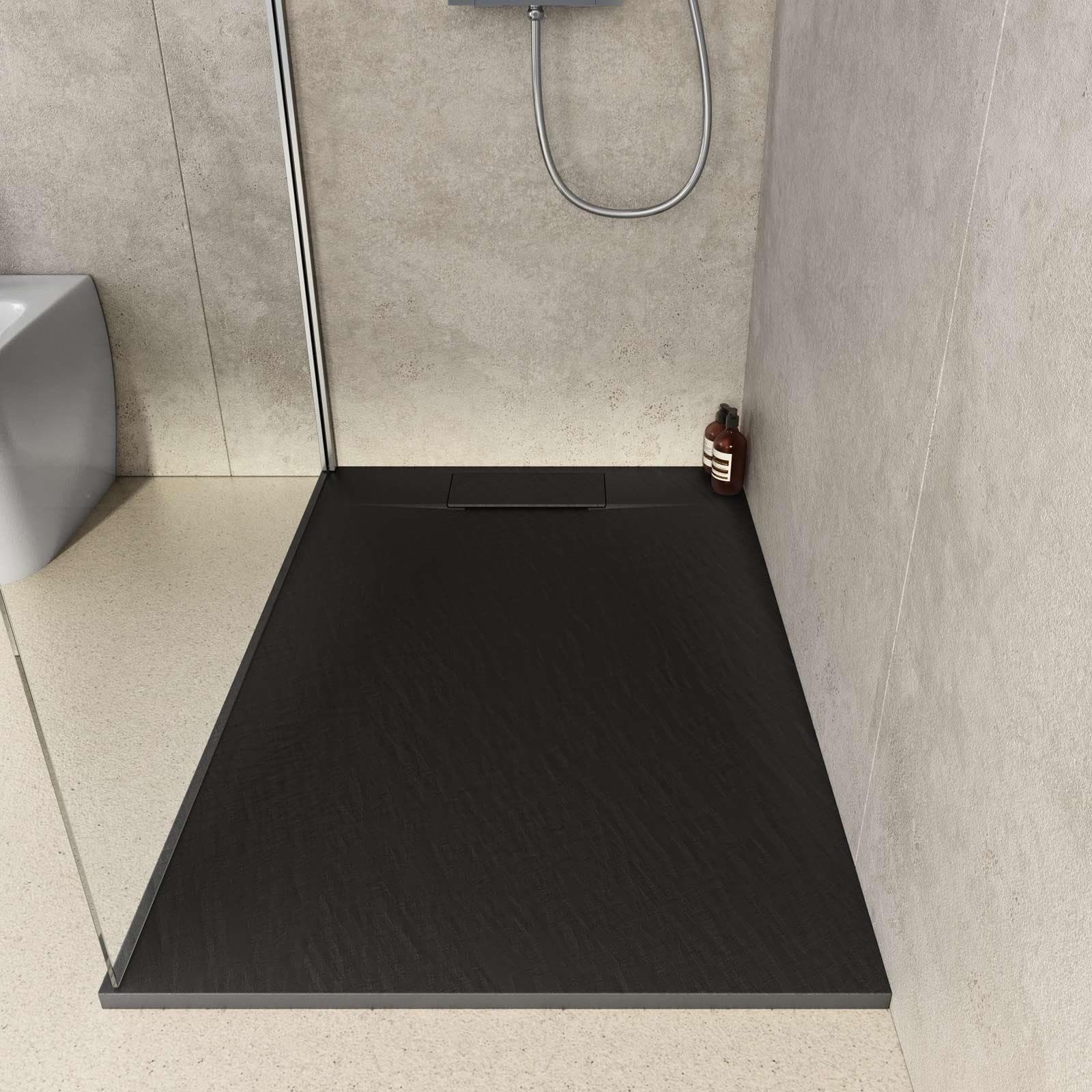 Piatto doccia 120x80 in resina effetto pietra ardesia nero - Kalf