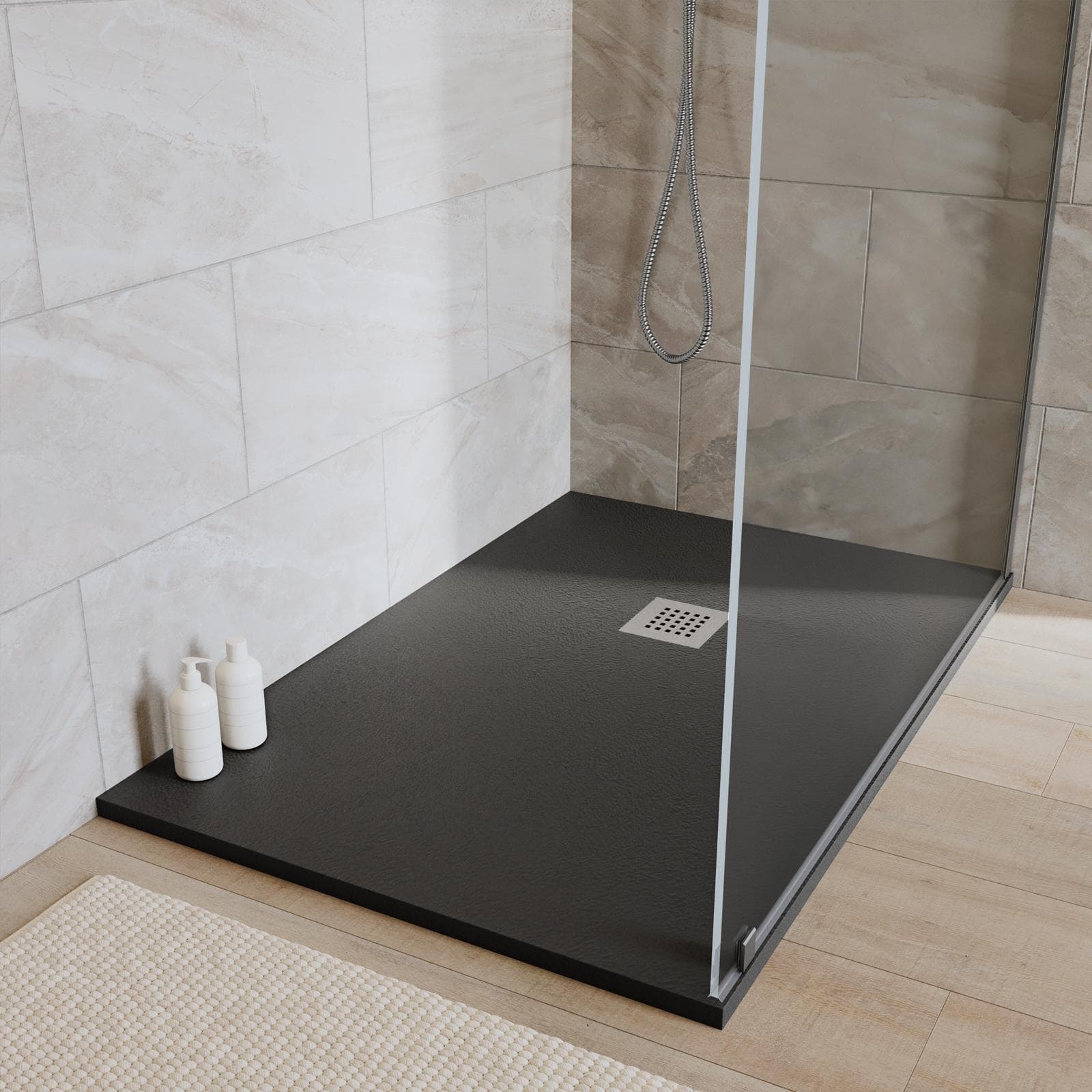 Piatto doccia 120x90 cm antracite effetto pietra riducibile - Liat