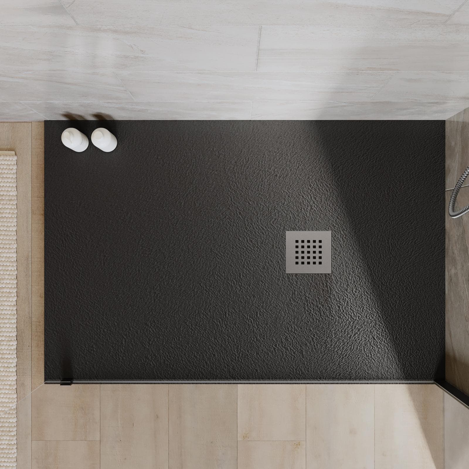 Piatto doccia 120x90 cm antracite effetto pietra riducibile - Liat