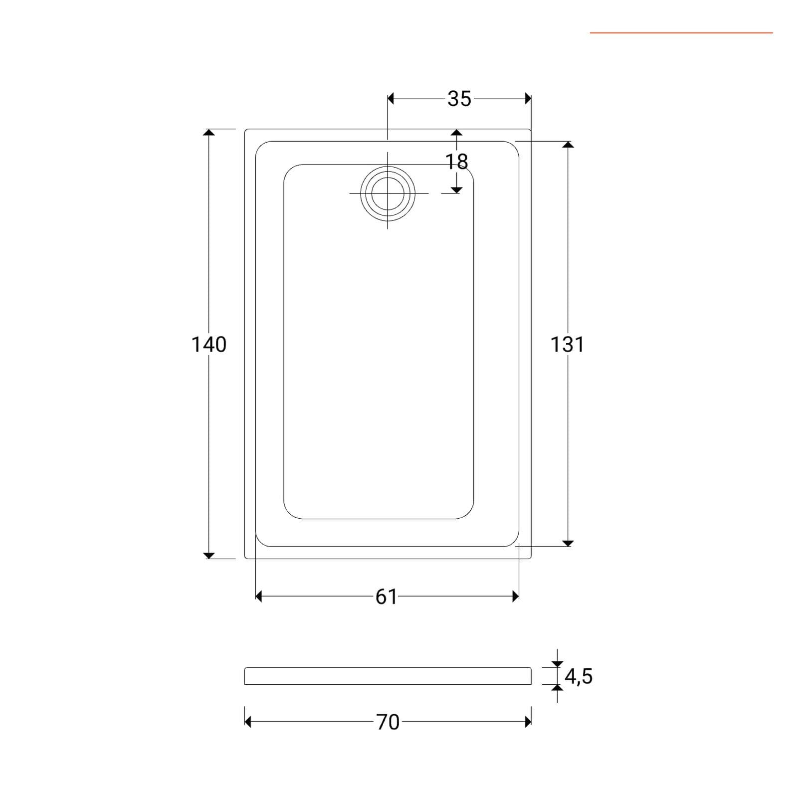 Piatto doccia 140x70 cm slim ceramica bianca Serie 45 - Geberit