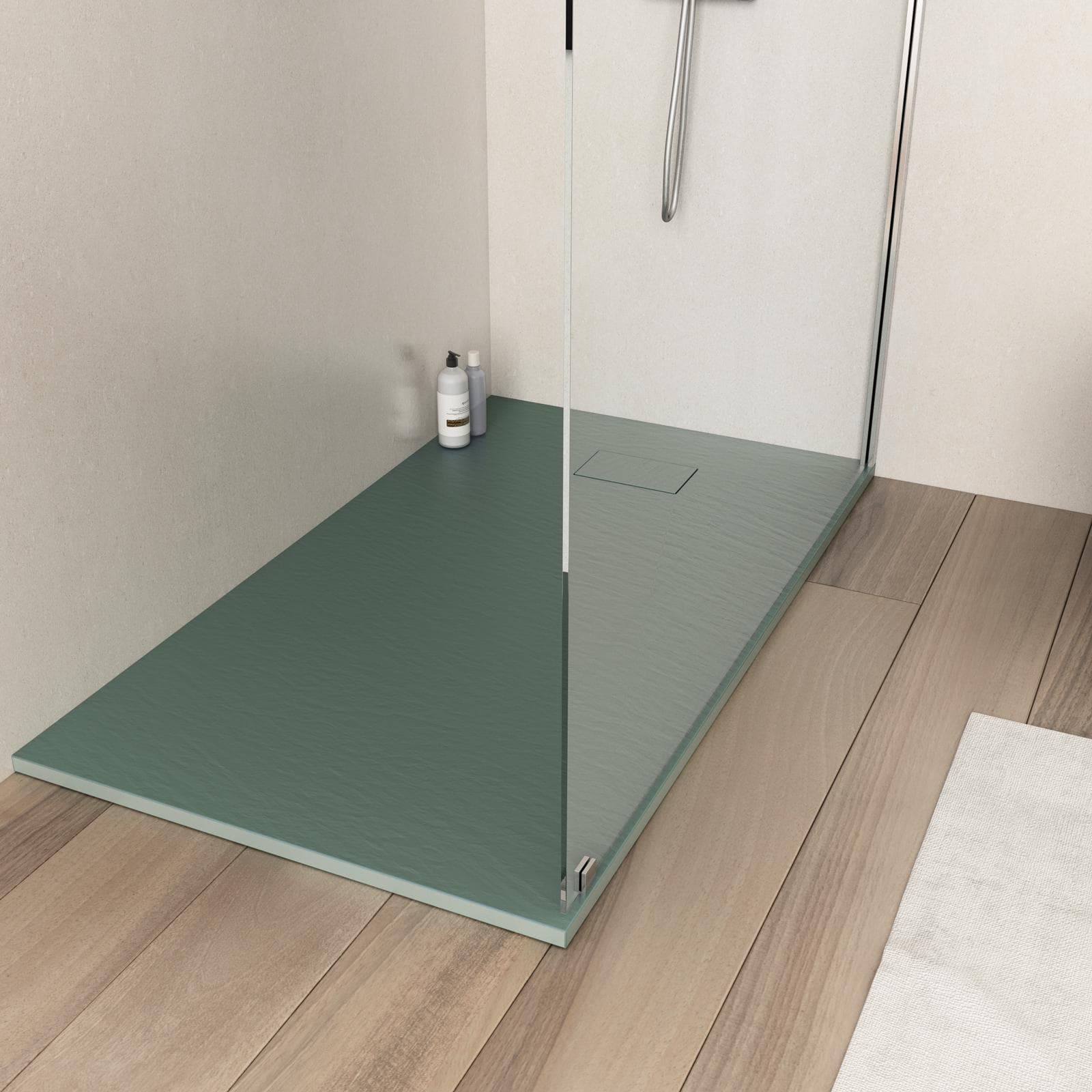 Piatto doccia 140x80 cm ultraslim riducibile verde effetto pietra - Rok