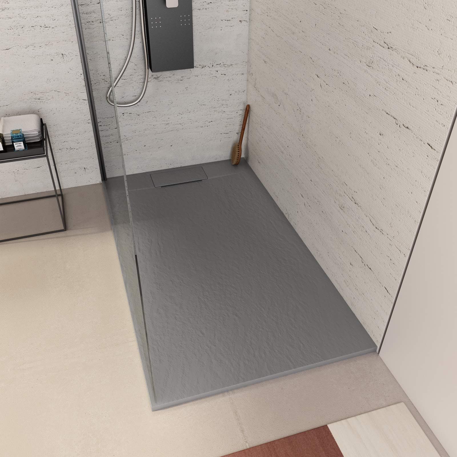 Piatto doccia 140x80 in resina effetto pietra ardesia grigio - Kalf