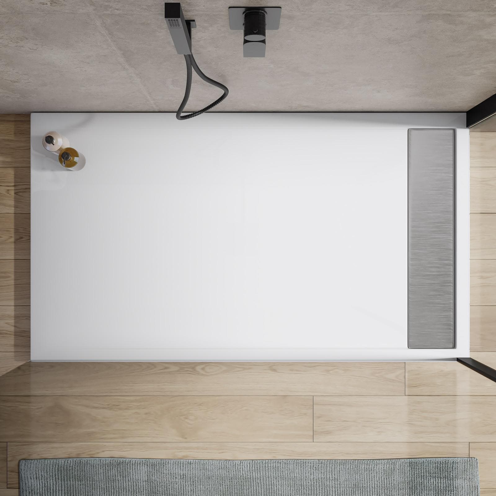 Piatto doccia 160x90 cm in acrilico bianco con canalina in acciaio - Denb