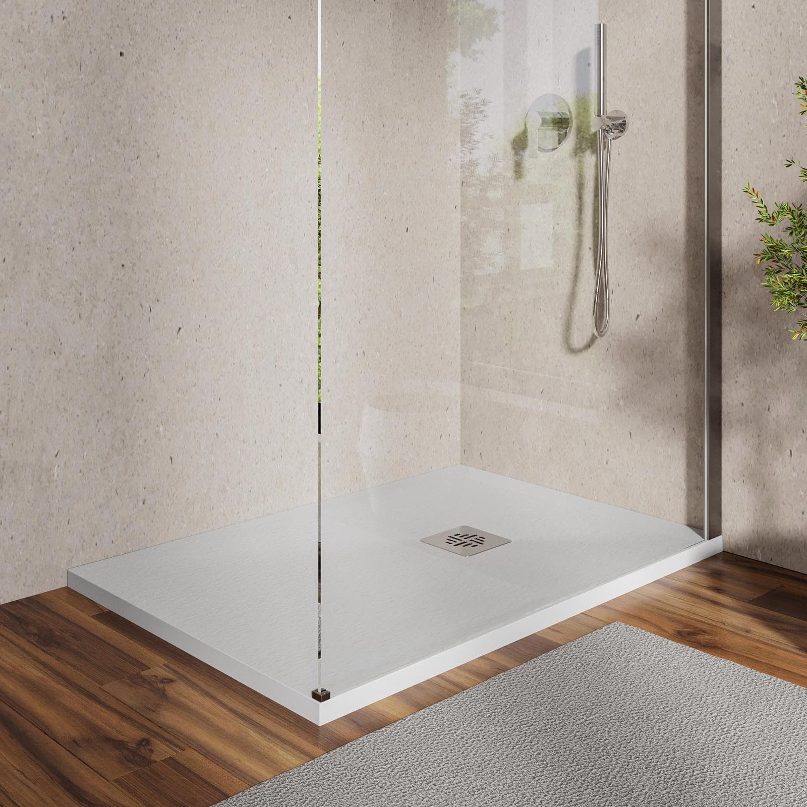 Piatto doccia 70 X 110 cm effetto pietra riducibile bianco - Nalos