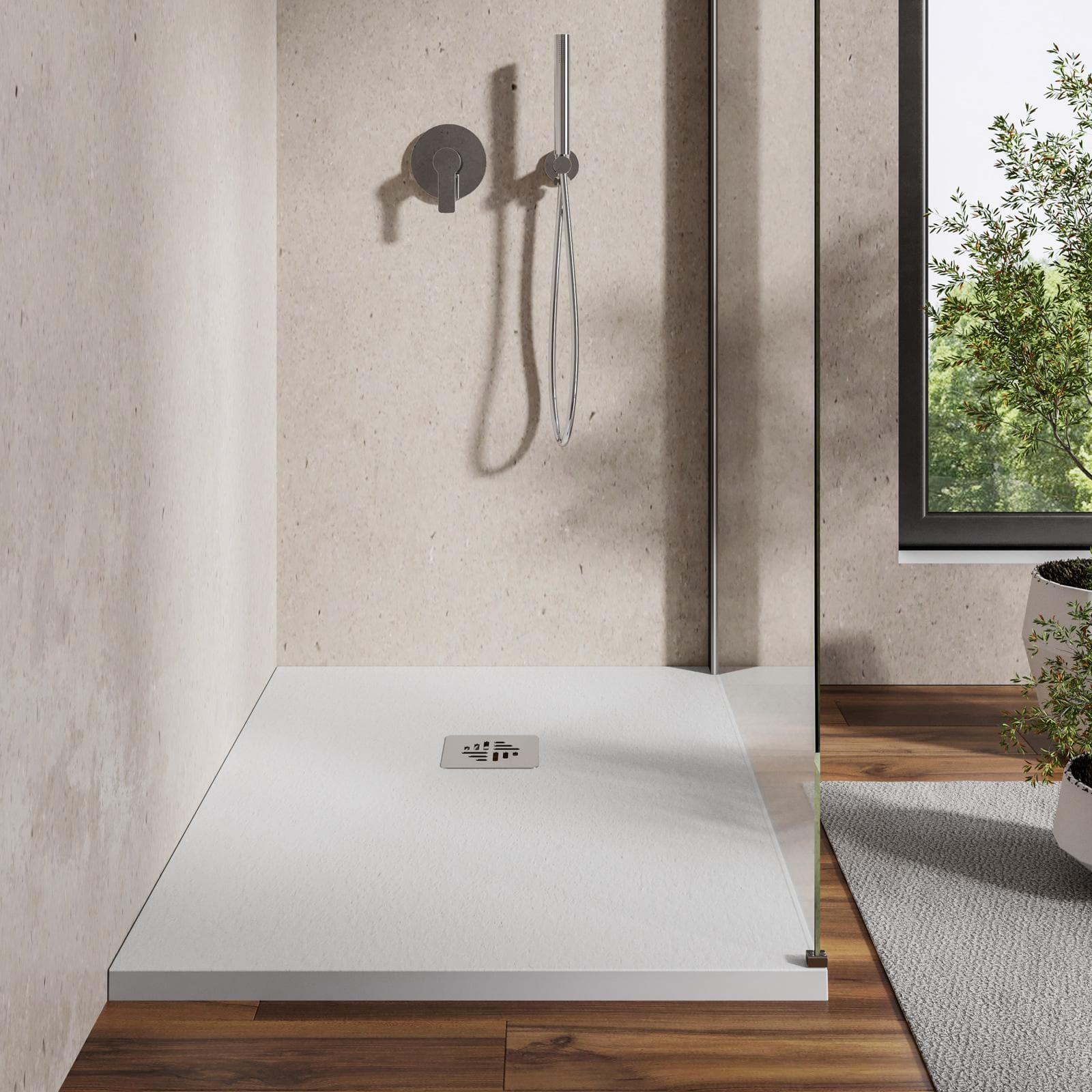 Piatto doccia 70 X 110 cm effetto pietra riducibile bianco - Nalos