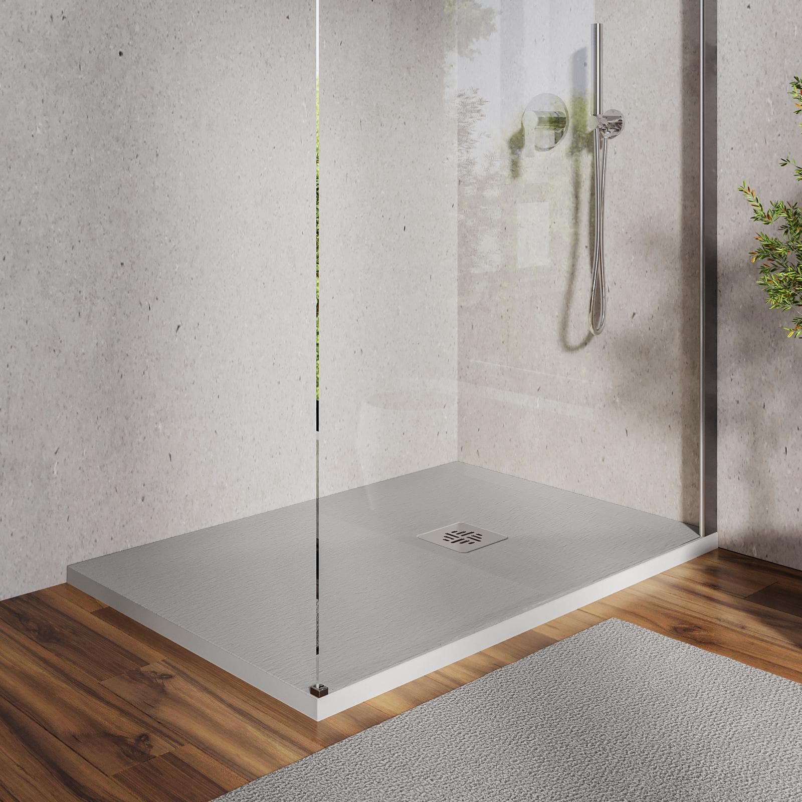 Piatto doccia 70 X 110 cm effetto pietra riducibile grigio - Nalos