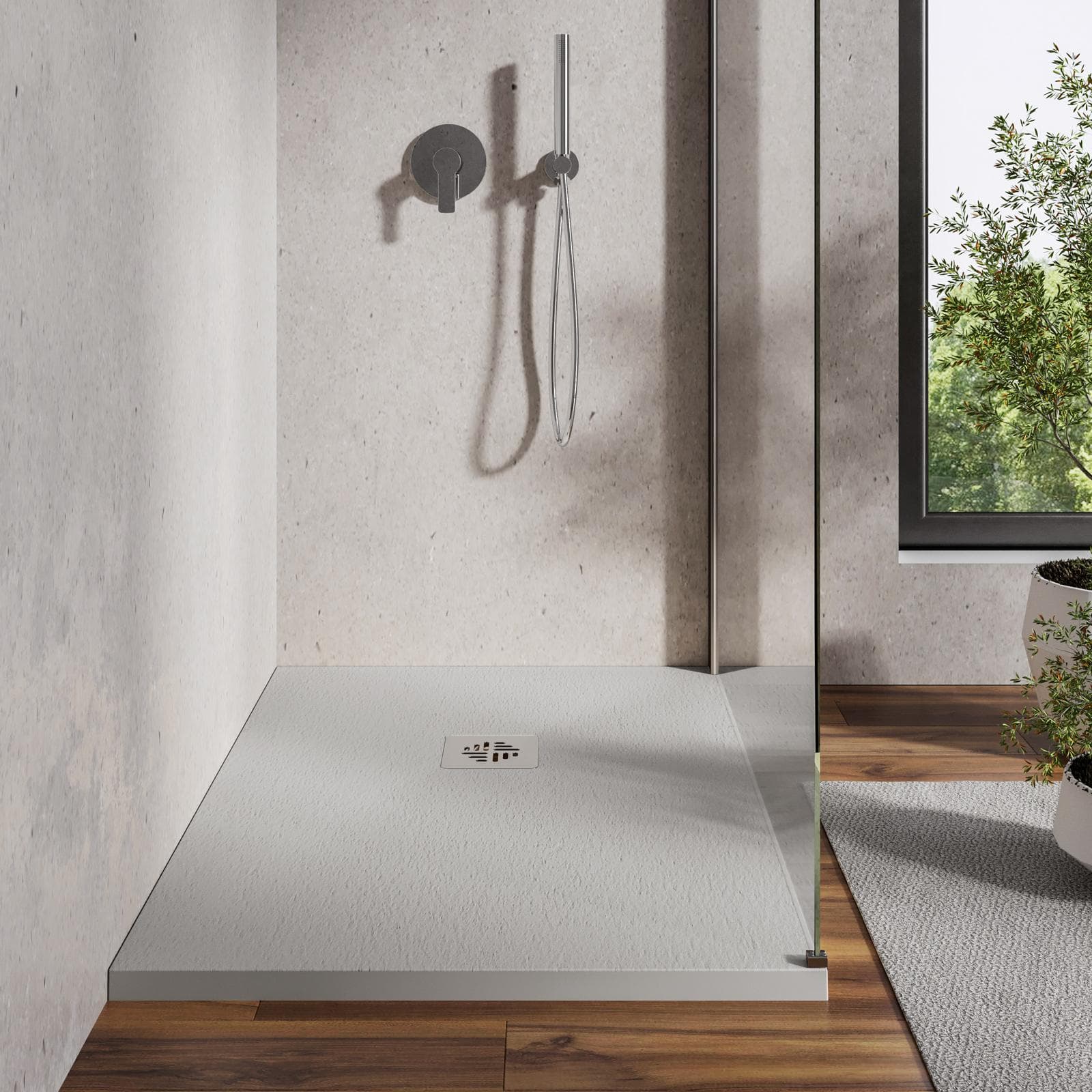 Piatto doccia 70 X 110 cm effetto pietra riducibile grigio - Nalos
