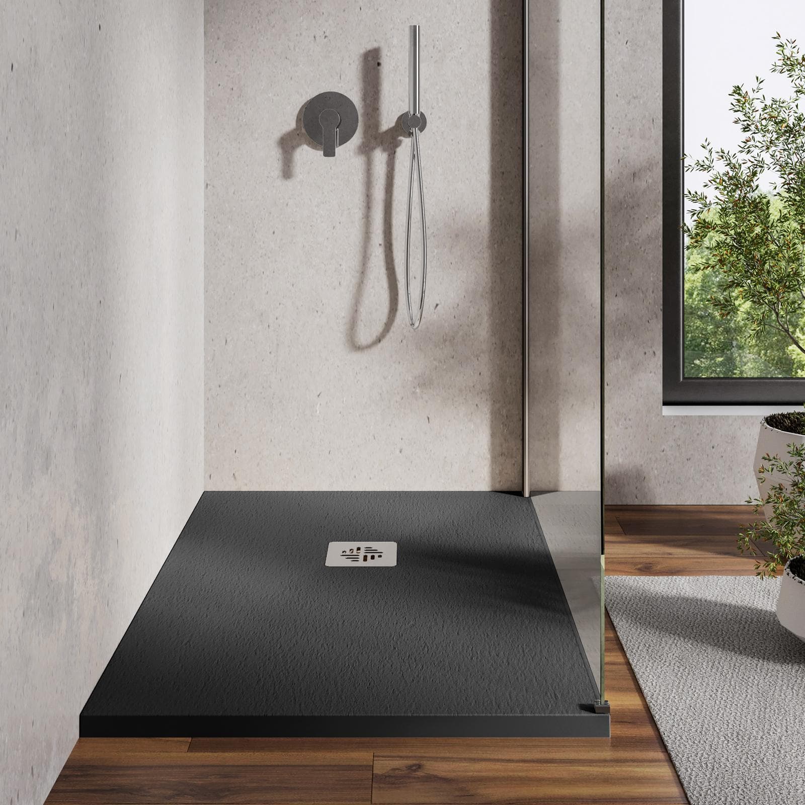 Piatto doccia 70 X 120 cm effetto pietra riducibile nero - Nalos