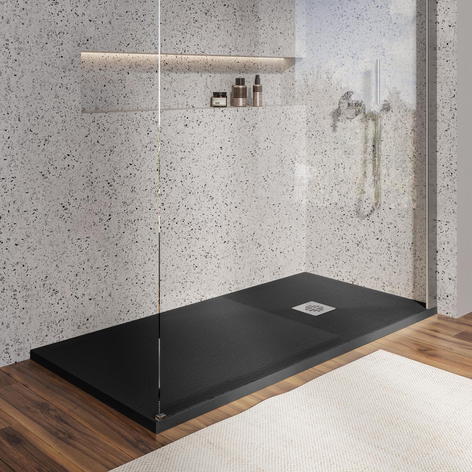 Piatto doccia 70 X 150 cm effetto pietra riducibile nero - Nalos