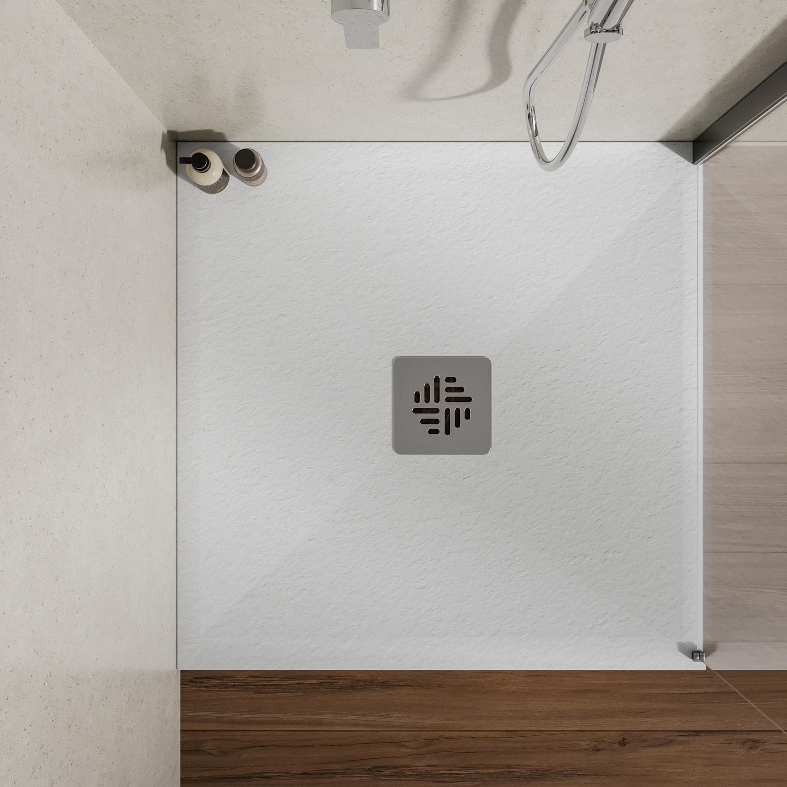 Piatto doccia 70 X 70 cm effetto pietra riducibile bianco - Nalos