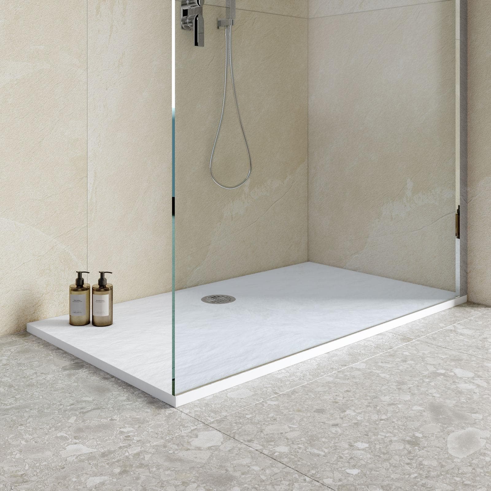 Piatto doccia 70x120x2h cm ultraslim in mineralmarmo bianco effetto pietra con copripiletta doubleface - Air