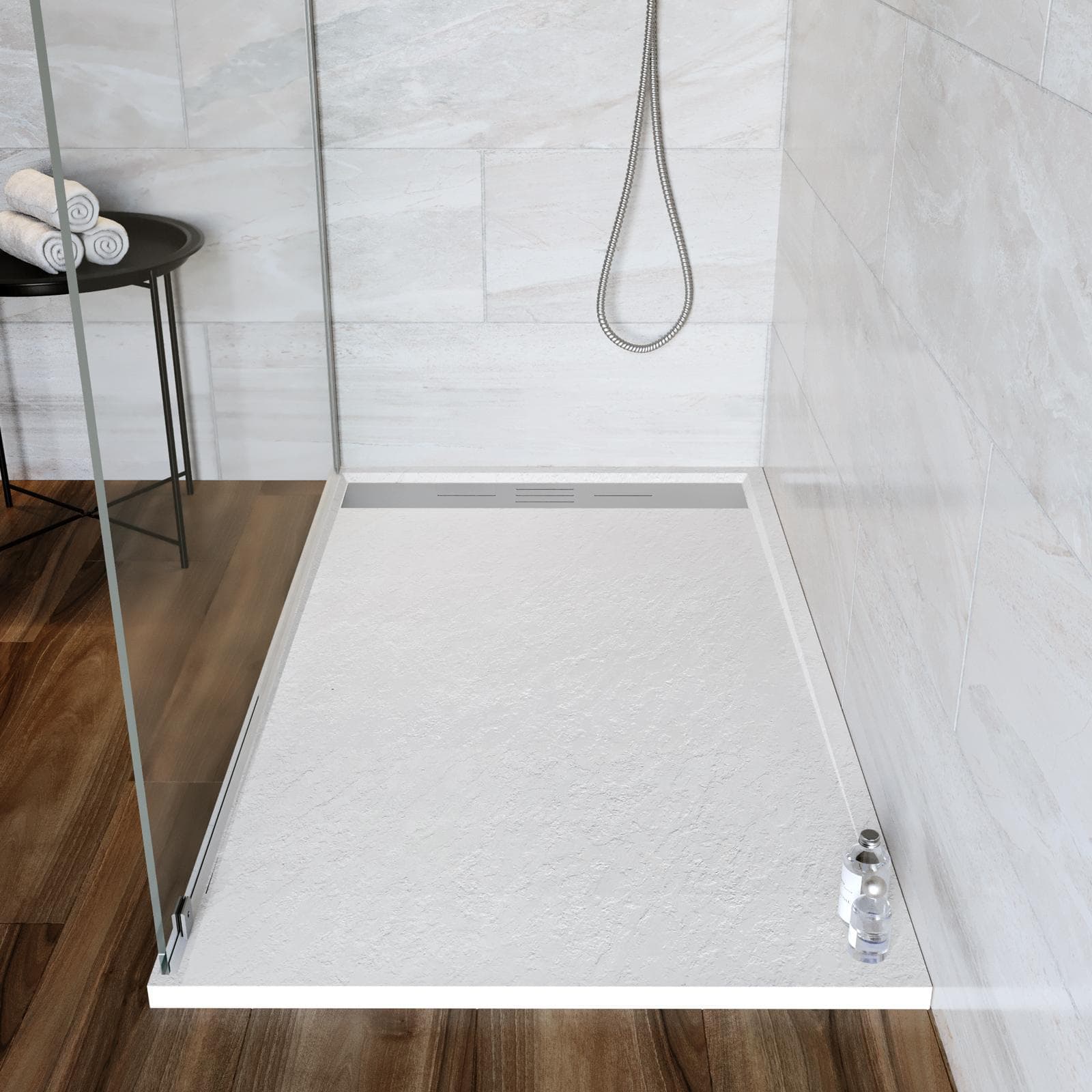 Piatto doccia 70x140 cm bianco effetto pietra riducibile - Trey