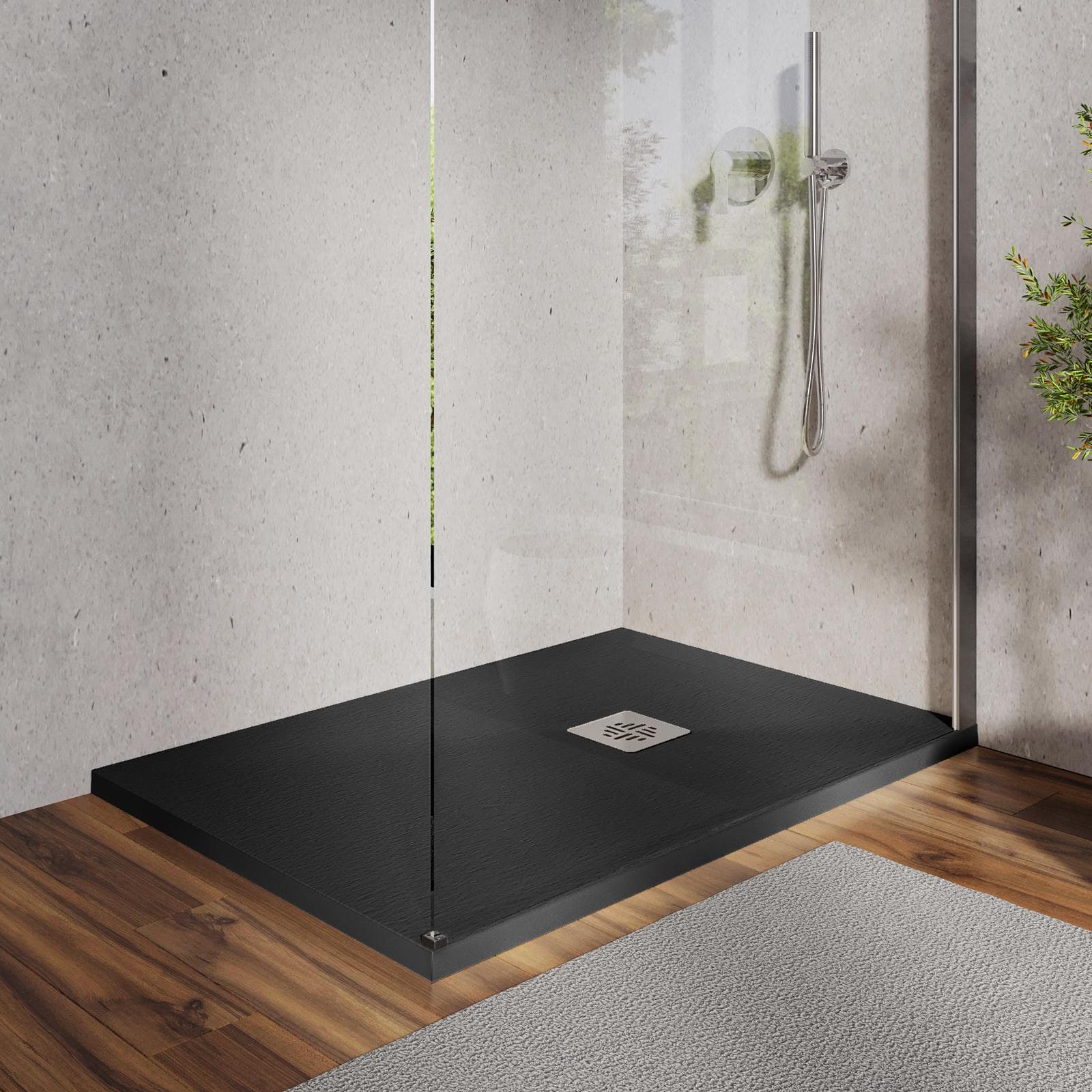 Piatto doccia 80 X 110 cm effetto pietra riducibile nero - Nalos