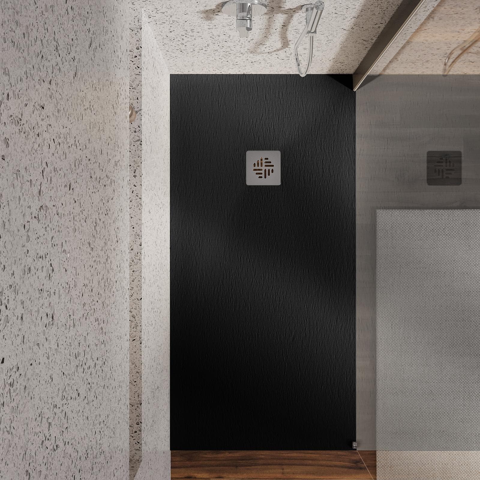 Piatto doccia 80 X 130 cm effetto pietra riducibile nero - Nalos
