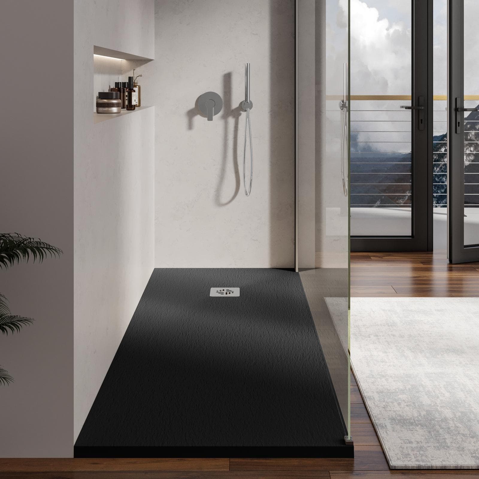 Piatto doccia 80 X 160 cm effetto pietra riducibile nero - Nalos