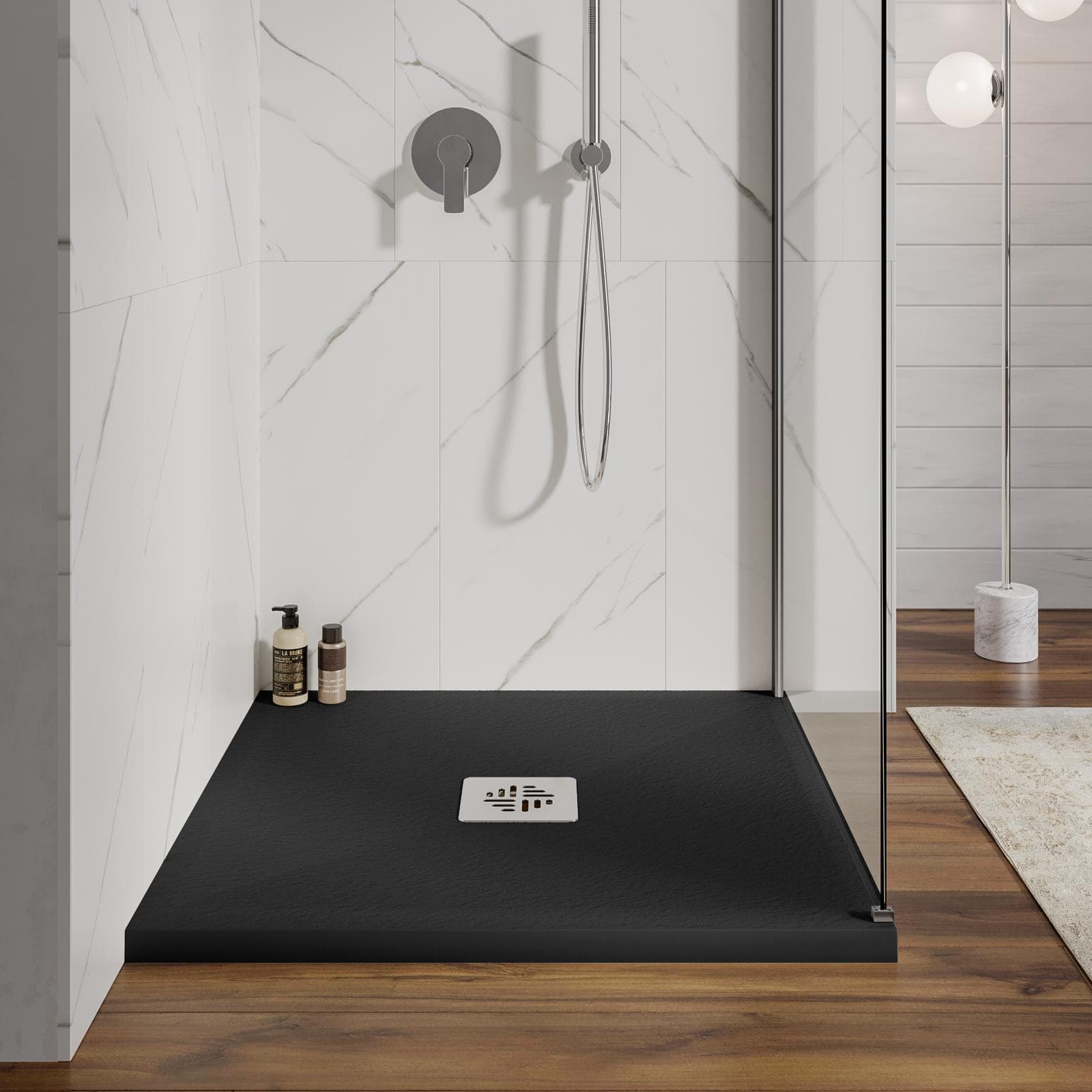 Piatto doccia 80 X 80 cm effetto pietra riducibile nero - Nalos