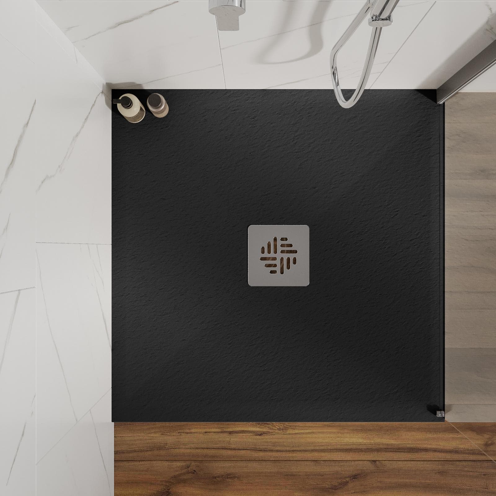 Piatto doccia 80 X 80 cm effetto pietra riducibile nero - Nalos