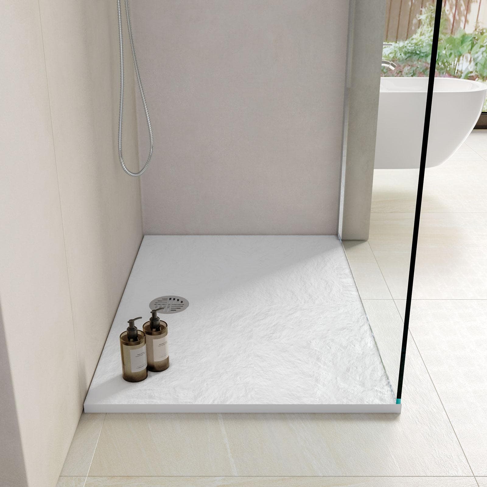 Piatto doccia 80x100x2h cm ultraslim in mineralmarmo bianco effetto pietra con copripiletta doubleface- Air