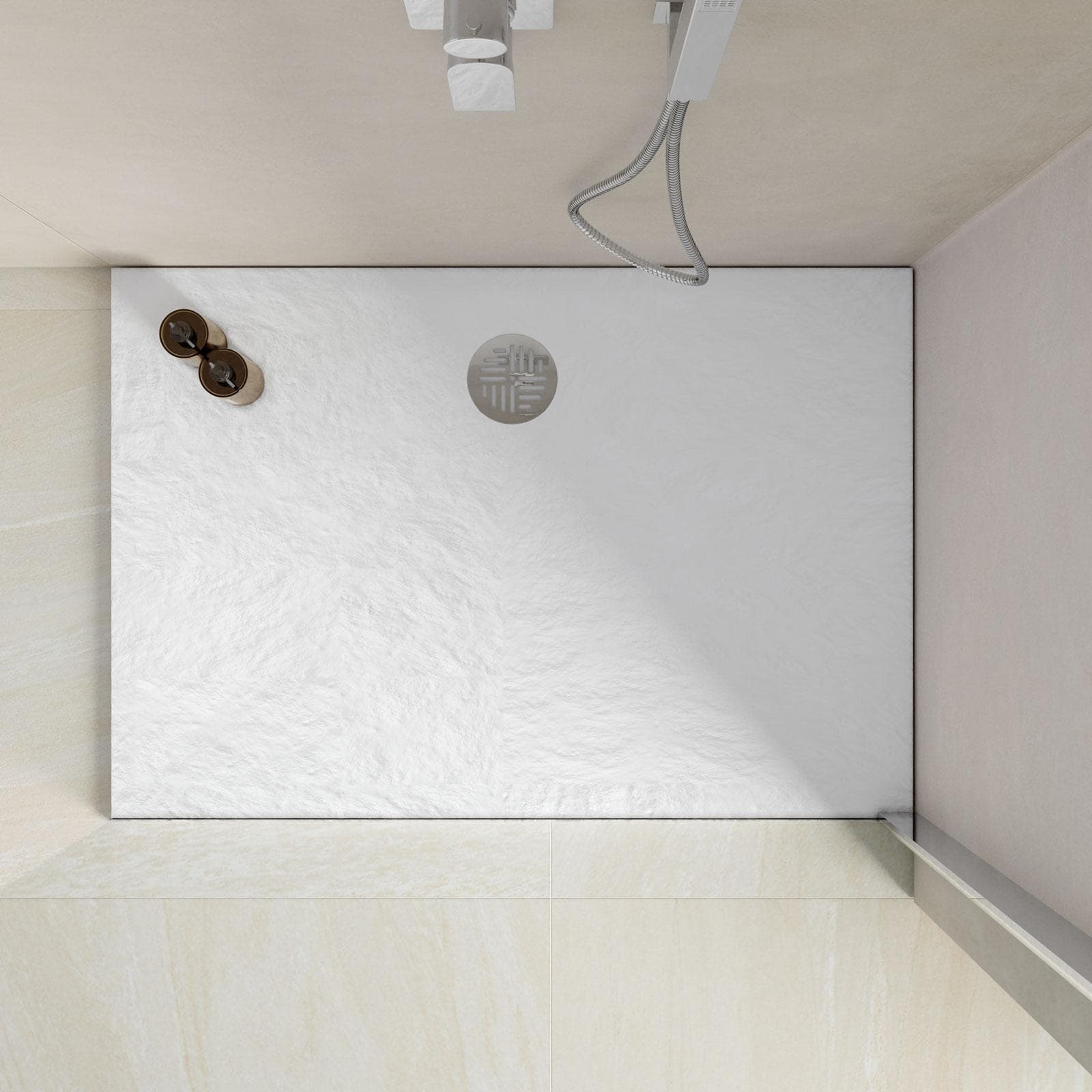 Piatto doccia 80x100x2h cm ultraslim in mineralmarmo bianco effetto pietra con copripiletta doubleface- Air
