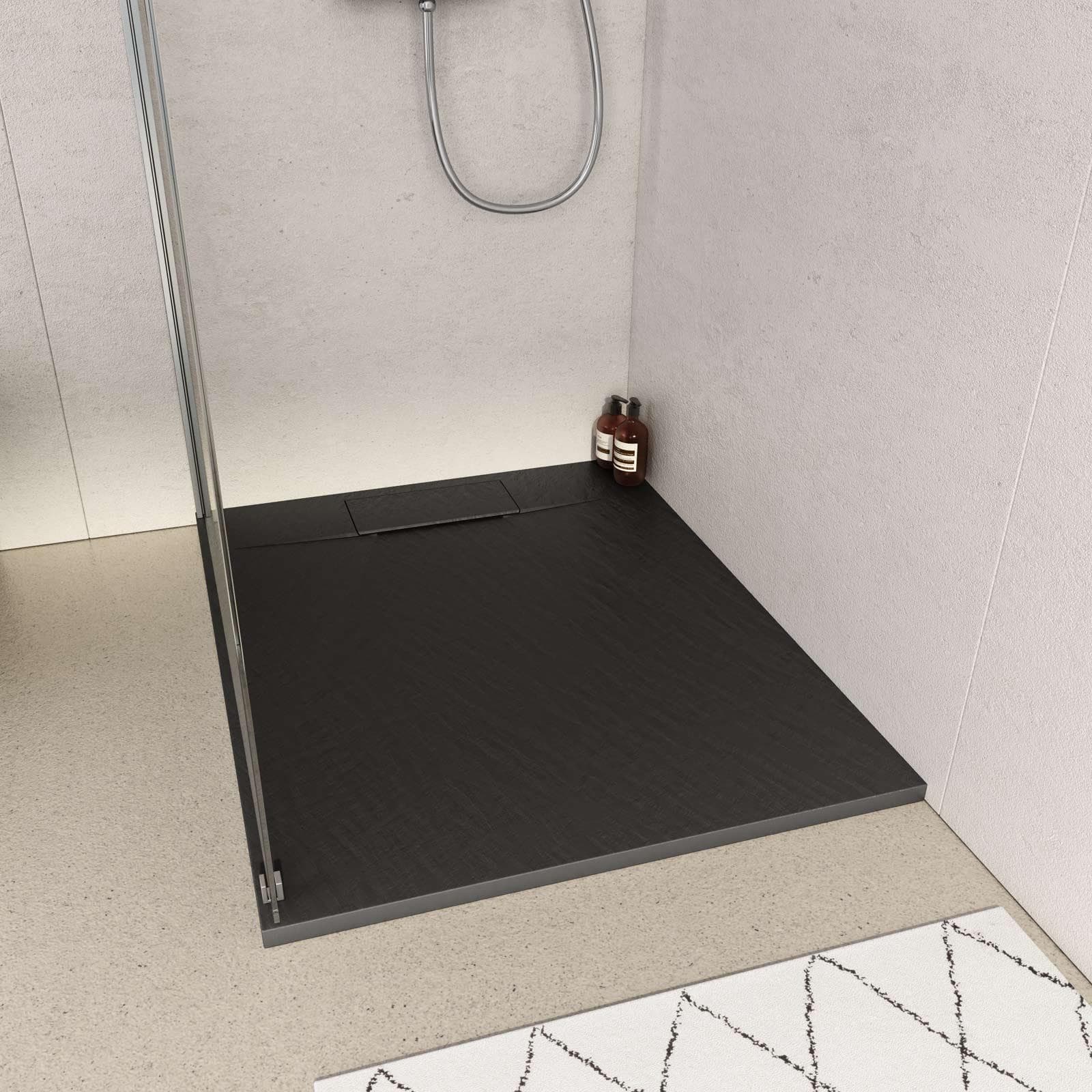Piatto doccia 80x100 in resina effetto pietra ardesia nero - Kalf
