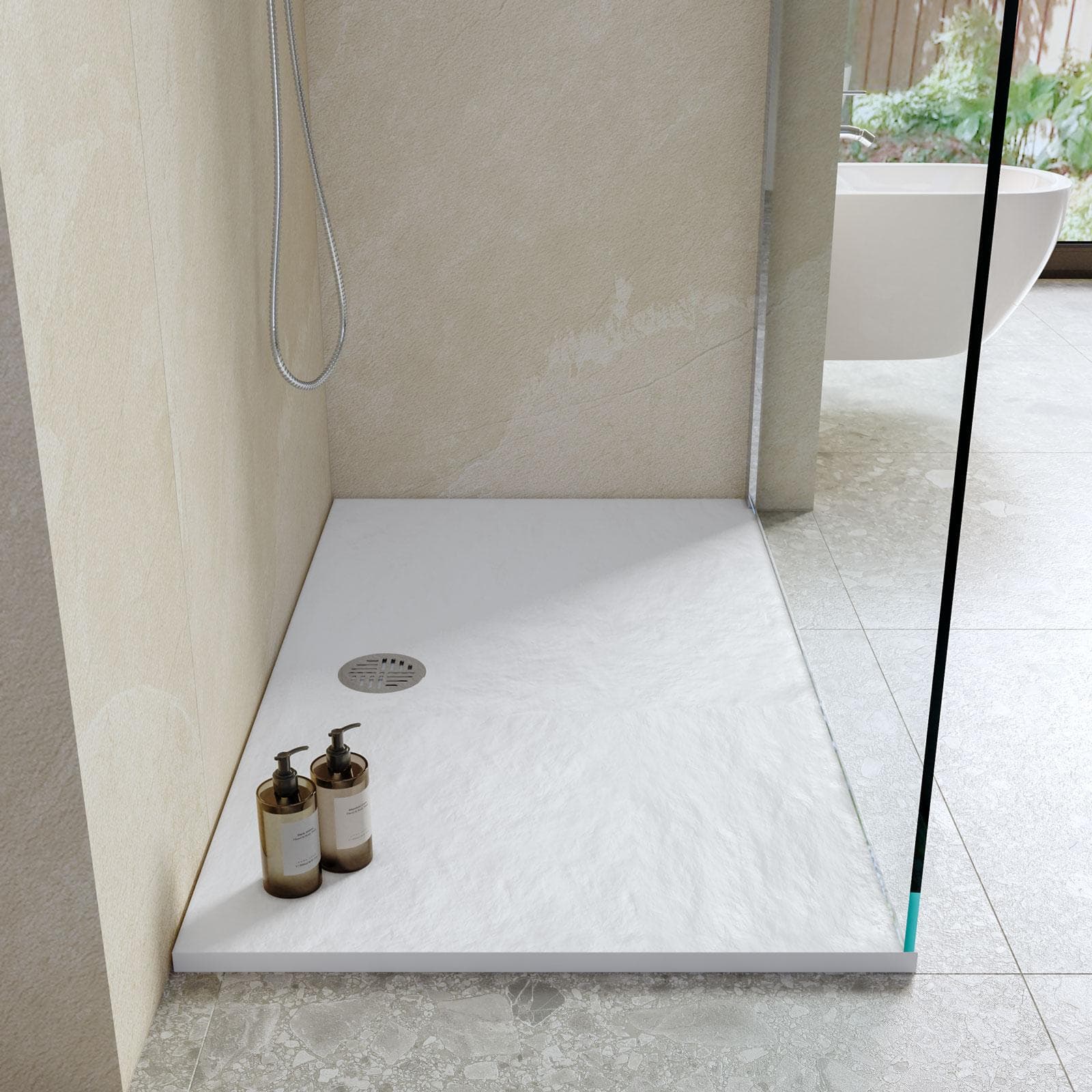 Piatto doccia 80x120x2h cm ultraslim in mineralmarmo bianco effetto pietra con copripiletta doubleface - Air