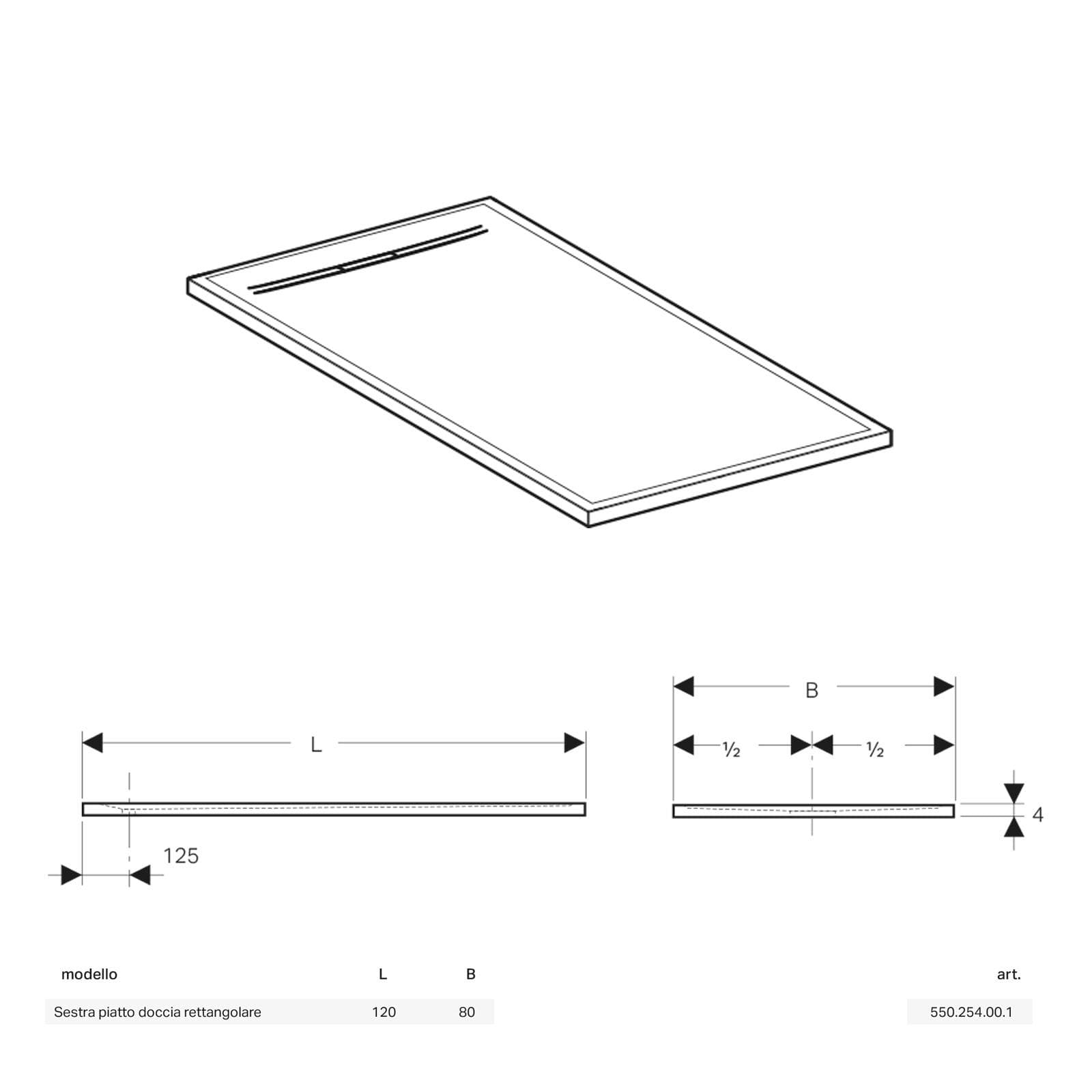 Piatto doccia 80x120 effetto pietra bianco Serie Sestra - Geberit