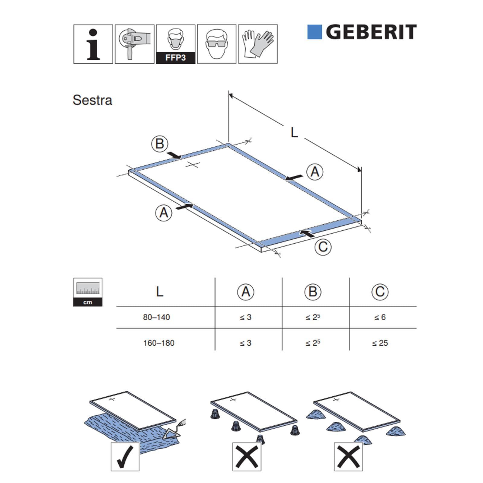 Piatto doccia 80x120 effetto pietra bianco Serie Sestra - Geberit