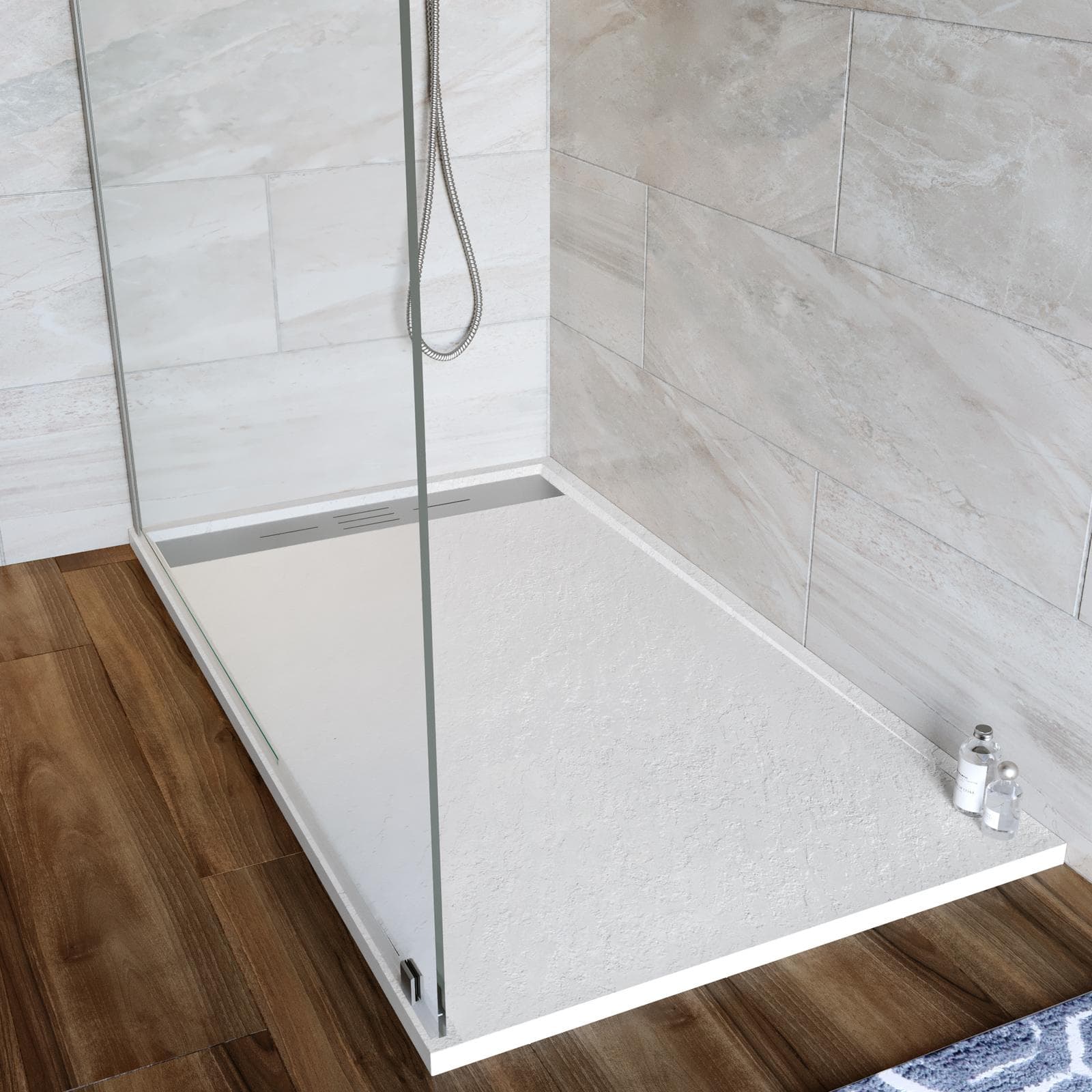 Piatto doccia 80x140 cm bianco effetto pietra riducibile - Trey