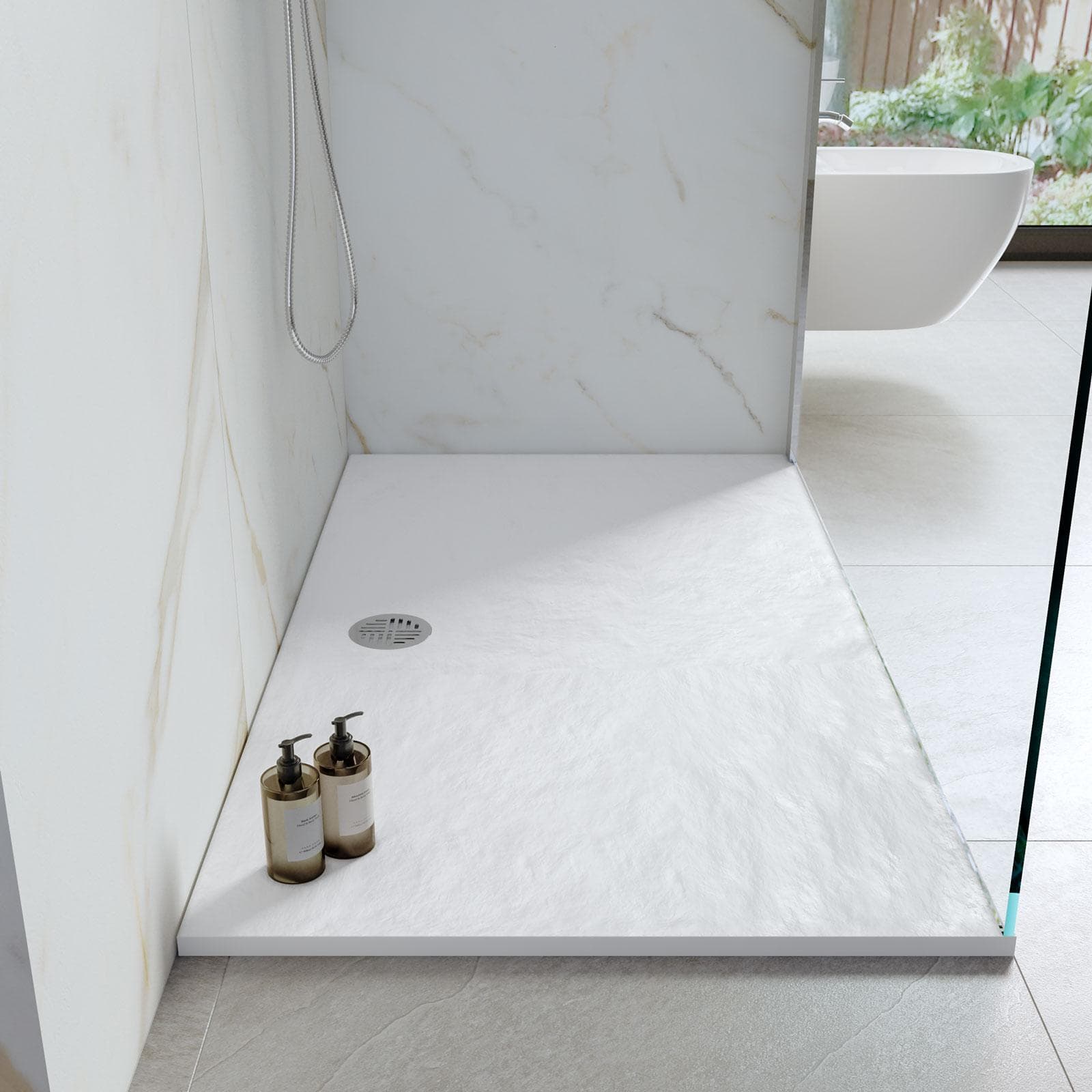 Piatto doccia 80x140x2h cm ultraslim in mineralmarmo bianco effetto pietra con copripiletta doubleface - Air