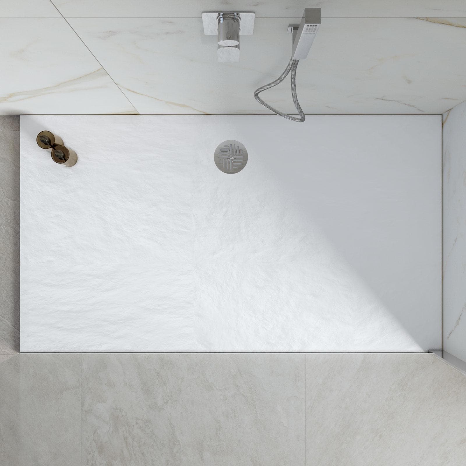 Piatto doccia 80x140x2h cm ultraslim in mineralmarmo bianco effetto pietra con copripiletta doubleface - Air
